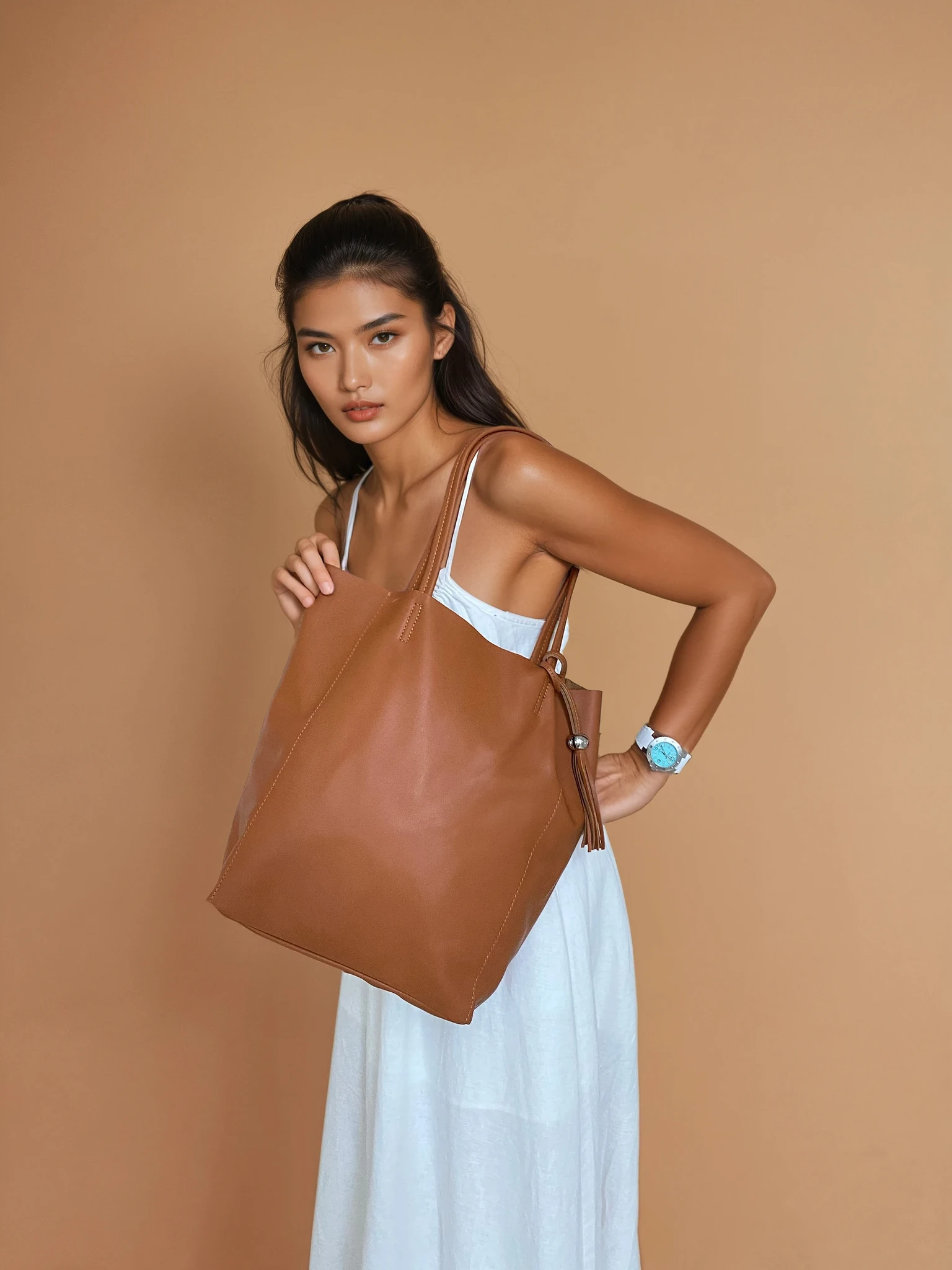 DESTI SAINT | Italian Leather Shopper - Chestnut