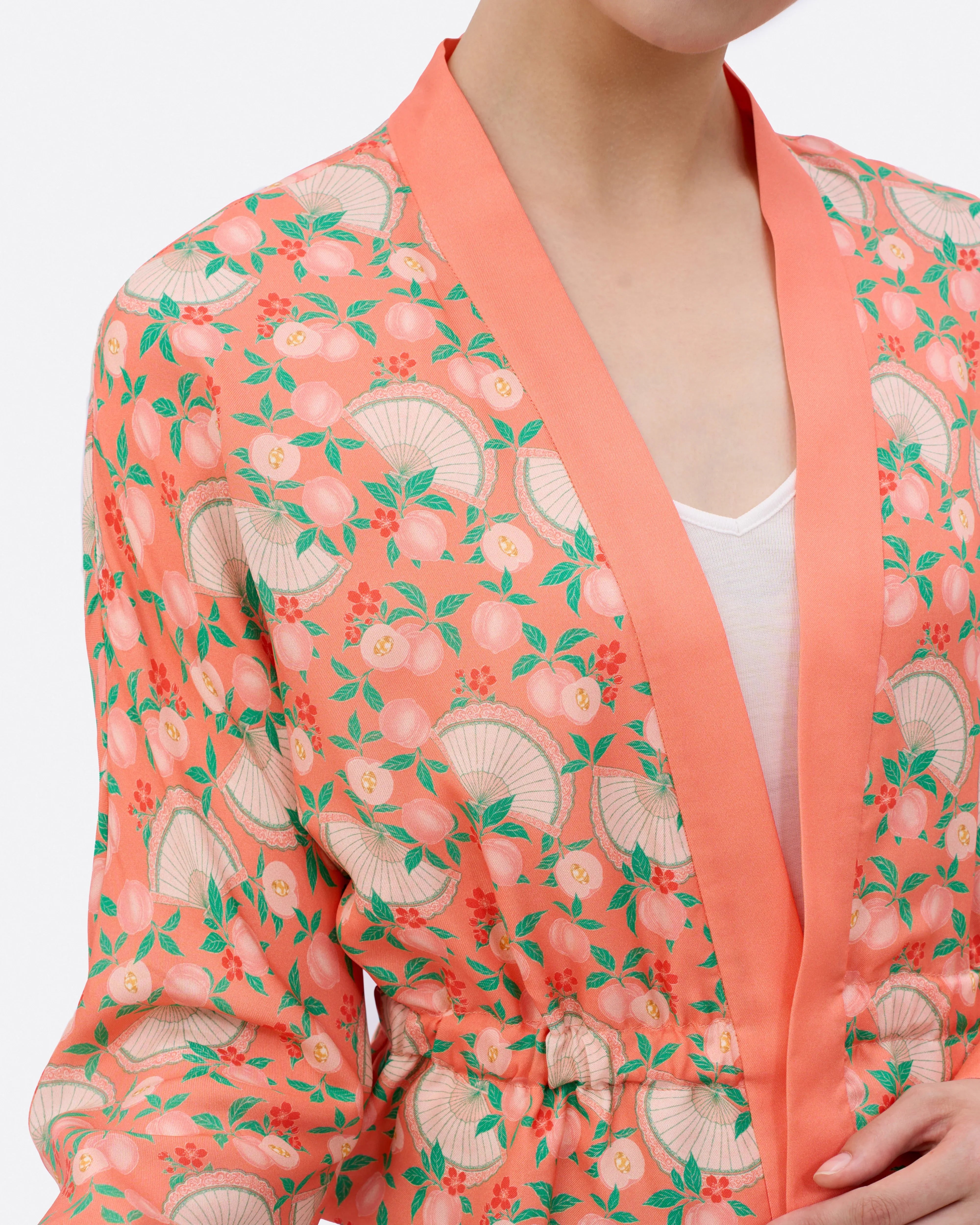 STUDIO QILING | Golden Peaches Coral Reversible Cropped Kimono