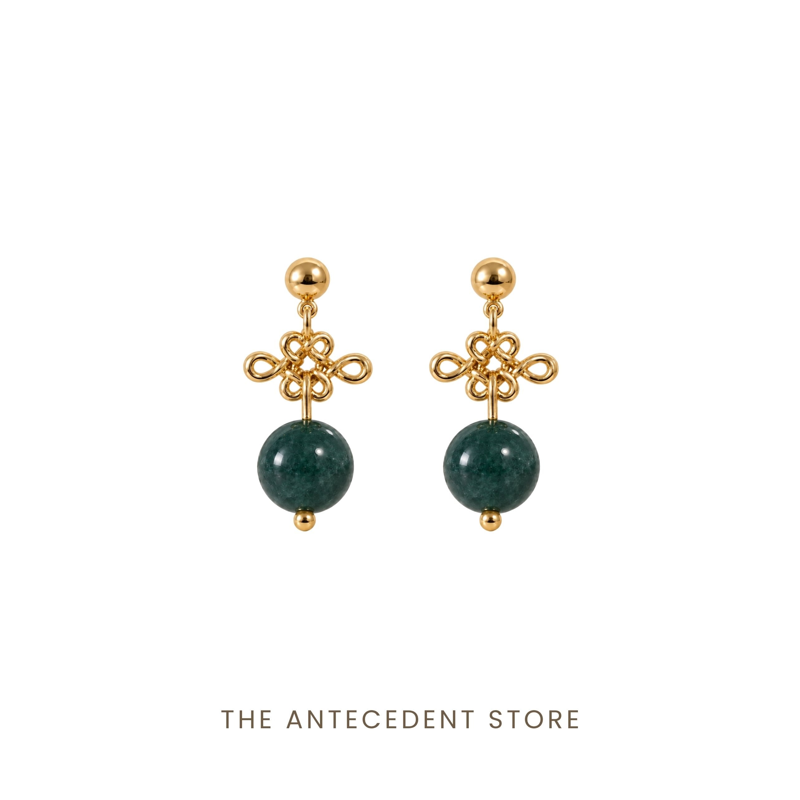 THE ANTECEDENT STORE | Auspicious Ruyi Knot With Green Agate Earrings