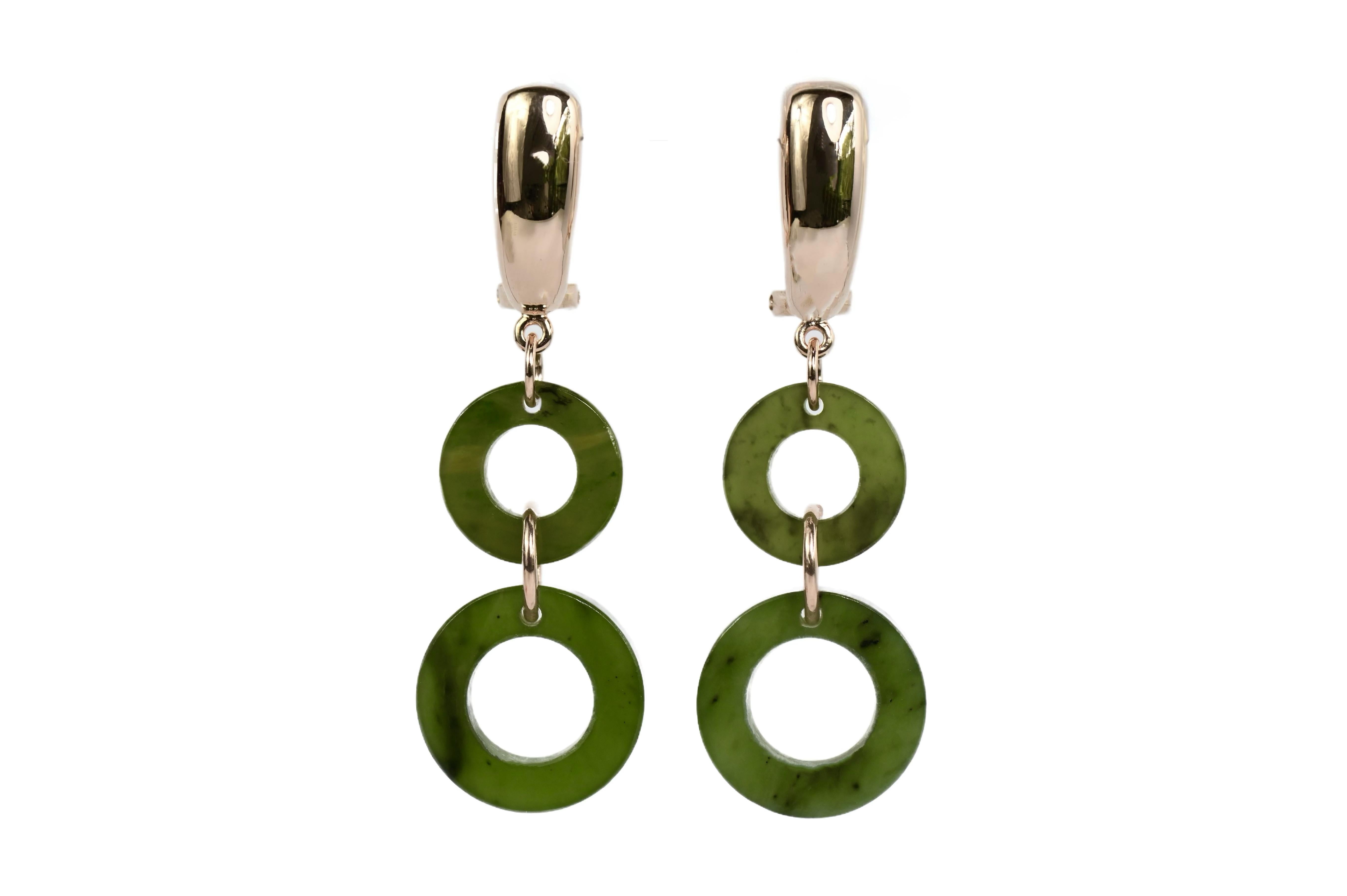 MARILYN TAN JEWELLERY | Nephrite Green Jade Lucky 8 Clip and Post Earrings