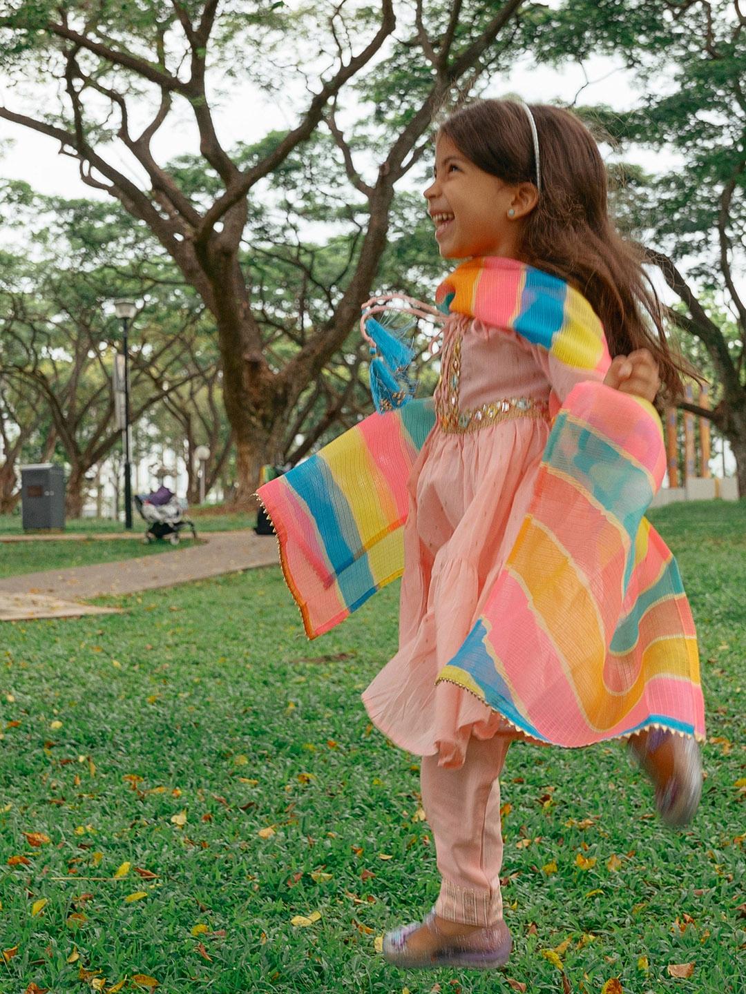 NIMBU | Princess Pink Anarkali With Matching Salwar & Rainbow Dupatta