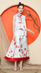 KANZI COLLECTION | Grey Cheongsam Floral Vest With Floral Skirt