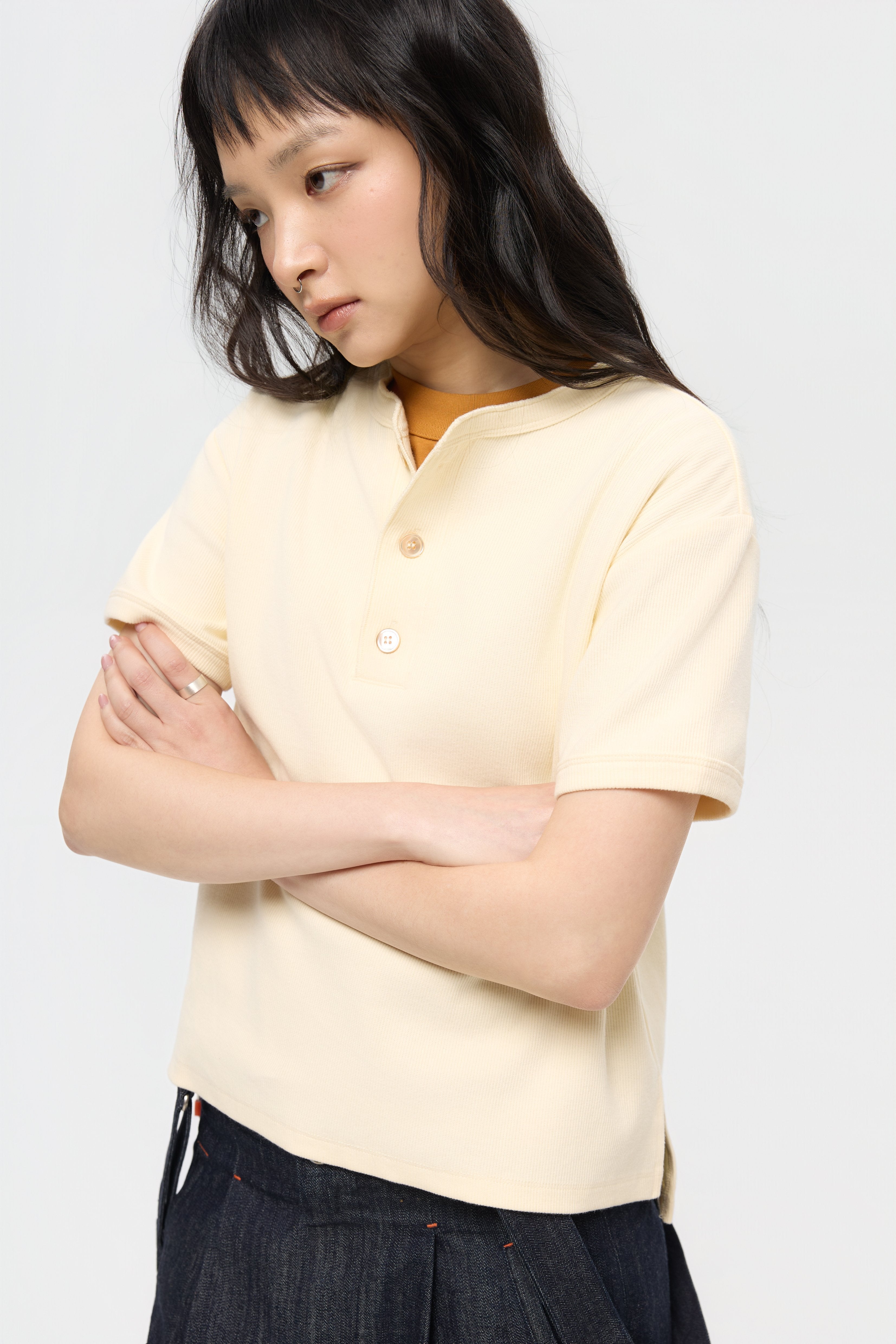 3EIGHTH | Military Henley Tee in Cream