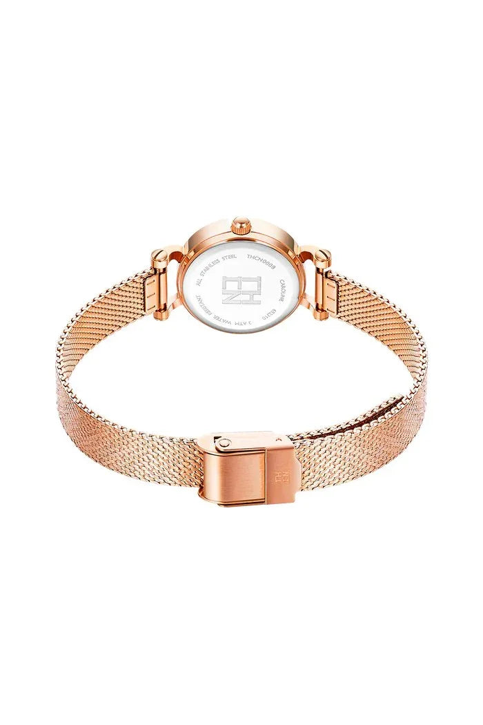 BLACK BY BLUE BRAVE | THCN C· I Eggshell White Dial Rose Gold Mesh Band Watch