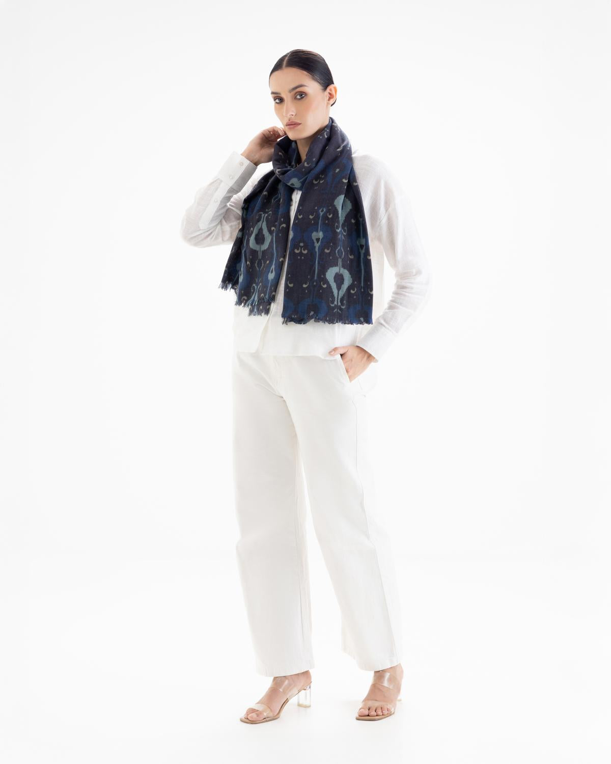 QUEENMARK | AN Patola Ikat Print Cosmic Navy