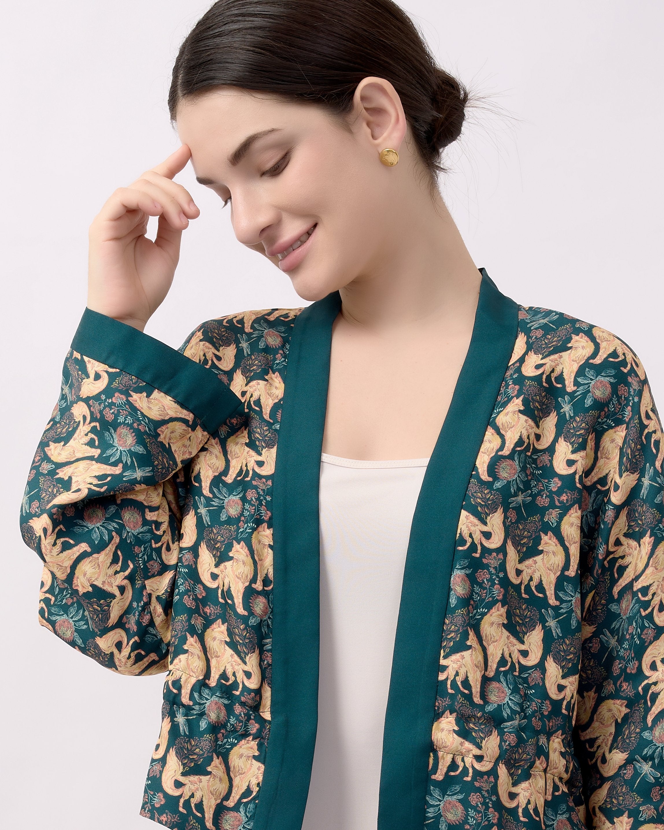 STUDIO QILING | Kitsune Teal Desert Reversible Cropped Kimono