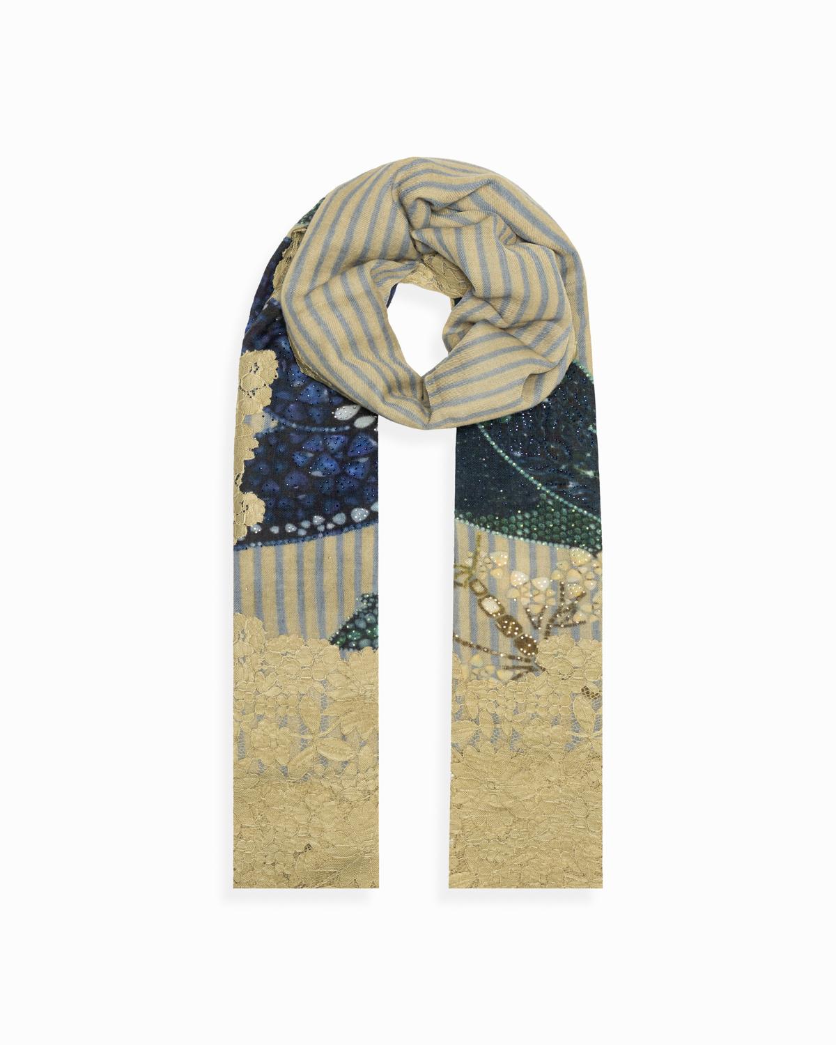 QUEENMARK | AN Assorted Lace Print Crystal Shawl Olive Olive Blue Flower