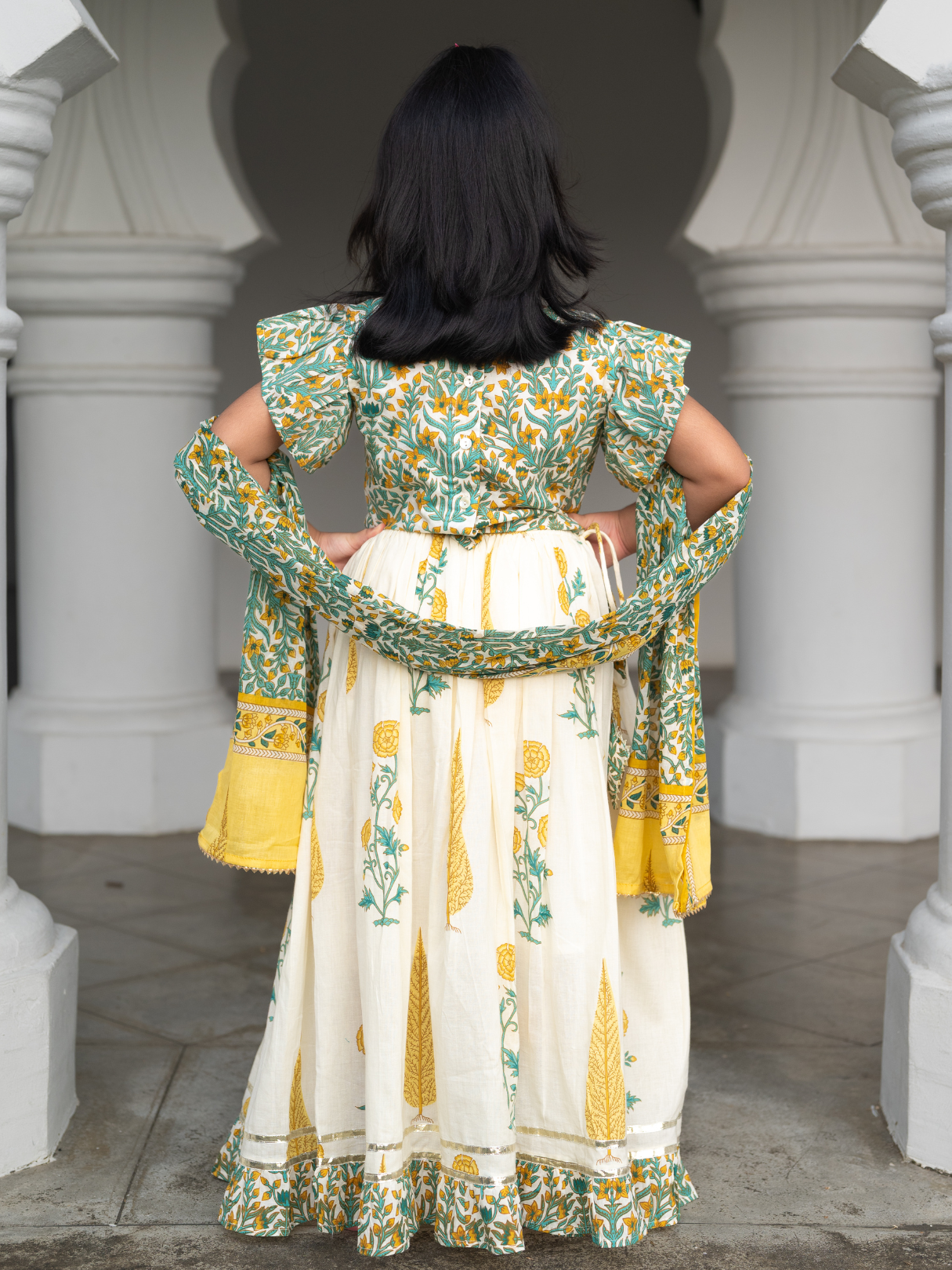 NIMBU | Mira Green Girls Lehenga Choli Skirt Top in Cotton