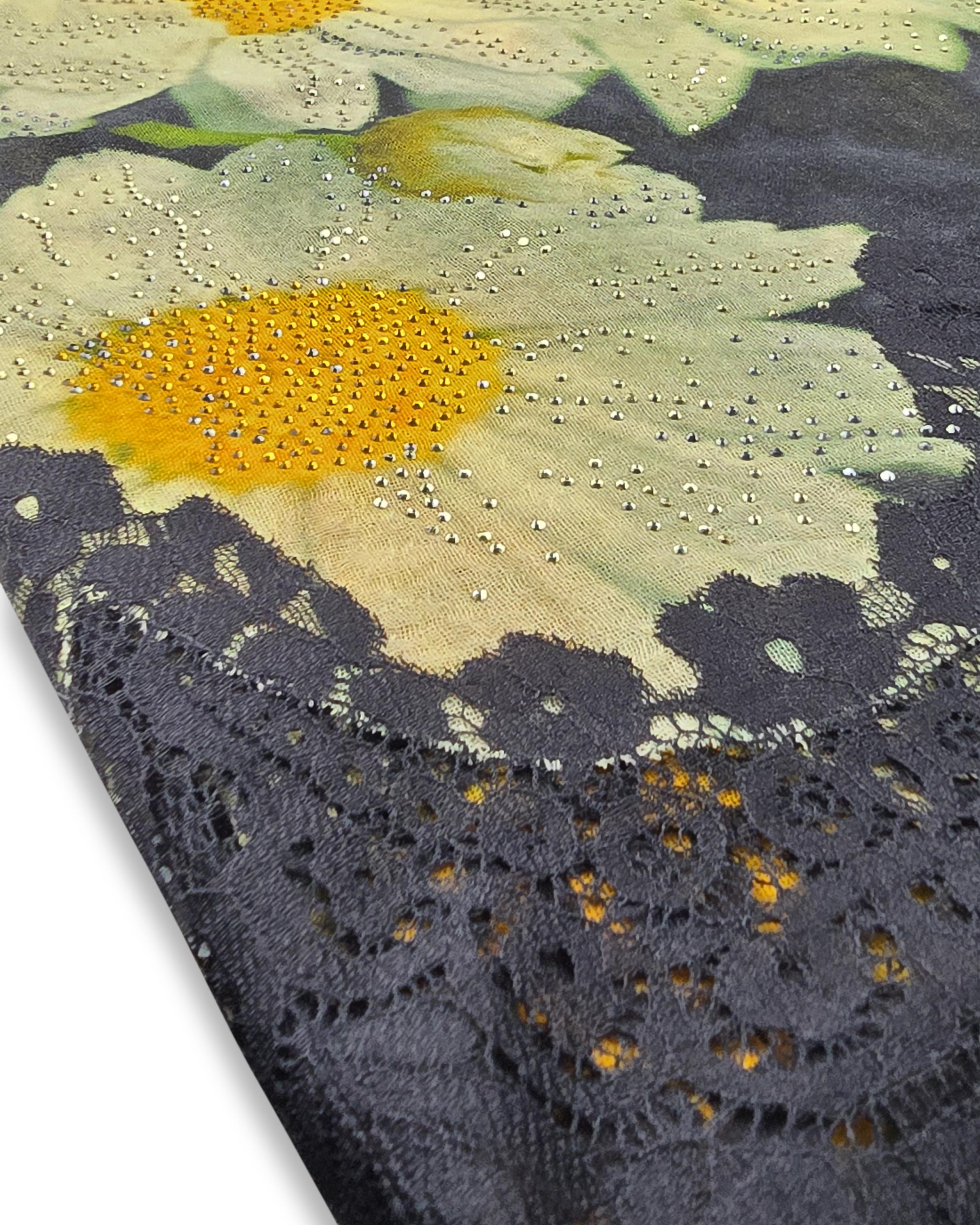QUEENMARK | AN Printed Shawl 2024 Assorted Grey Yellow Flower