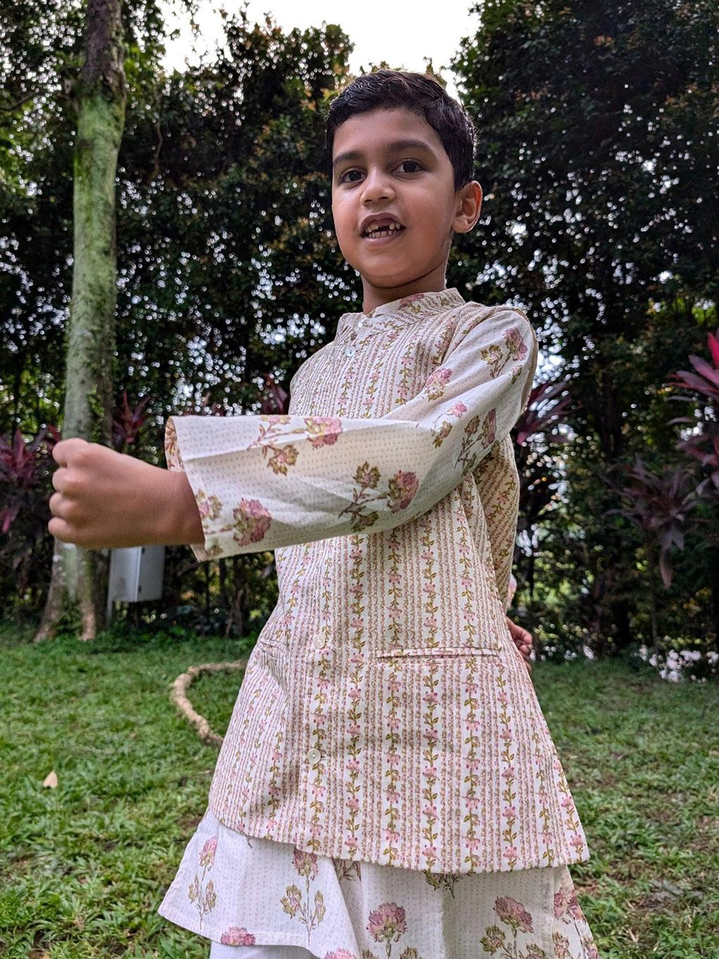NIMBU | Pink Bloom Kurta Pajama Jacket Set