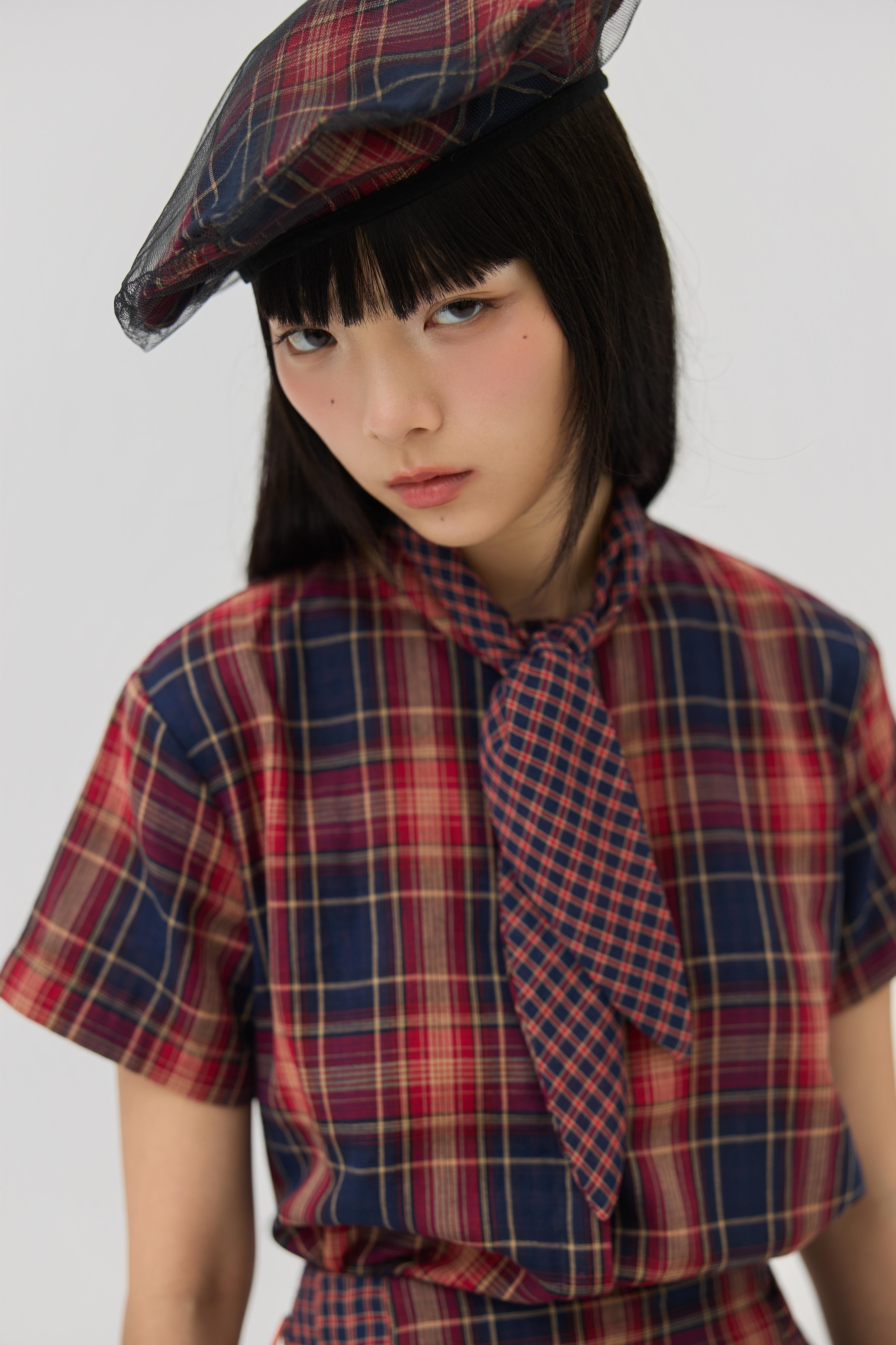 3EIGHTH | Kage Beret in Red Tartan Double Gauze