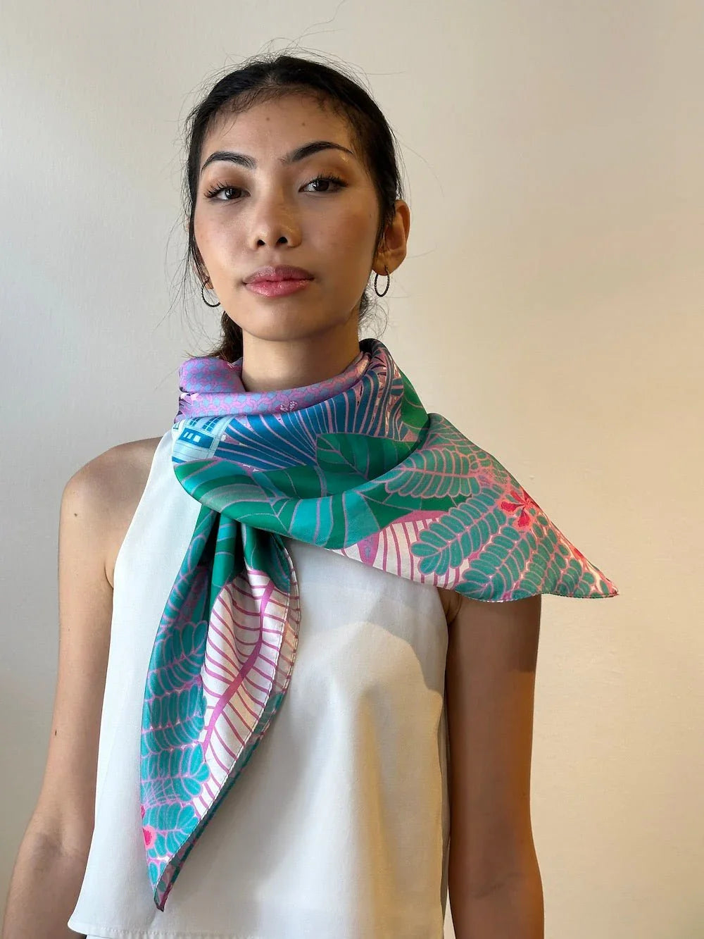BINARY STYLE | Tropical Art Deco Silk Square Scarf 87x87cm