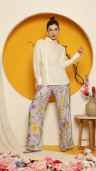 KANZI COLLECTION | Cheongsam Button Shirt With Purple Flower Pants Set