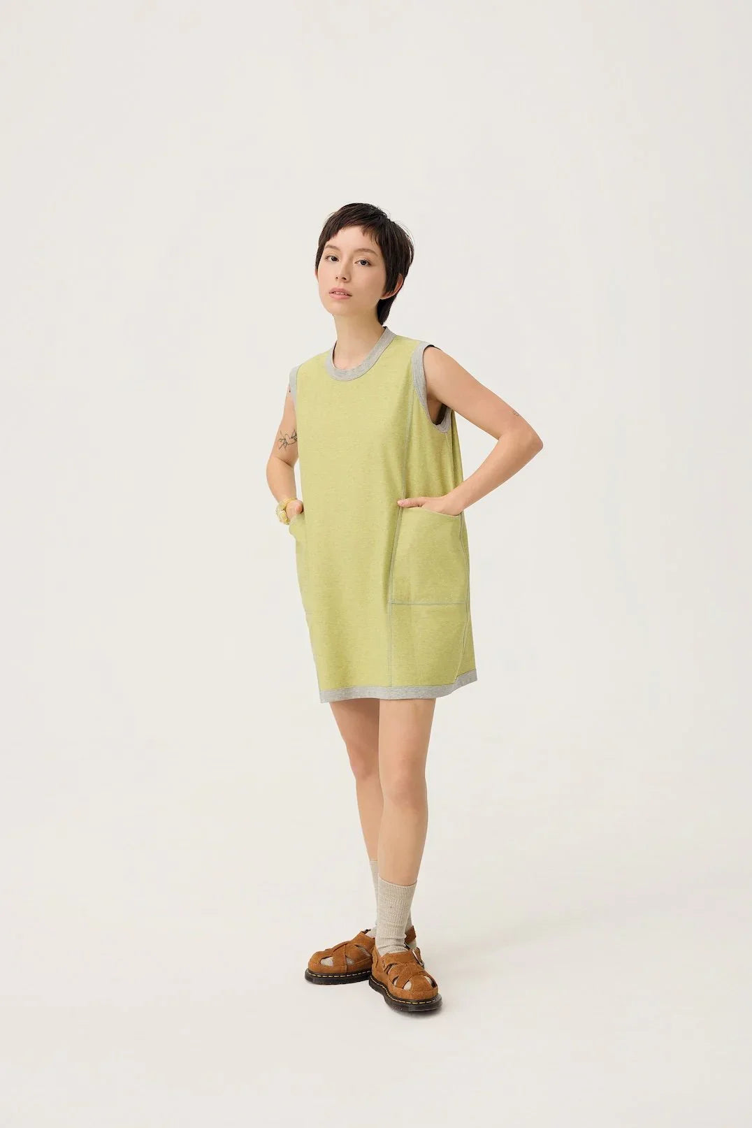 3EIGHTH | Cocoon Jersey Reversible Dress in Zinc Grey & Lemon Fizz