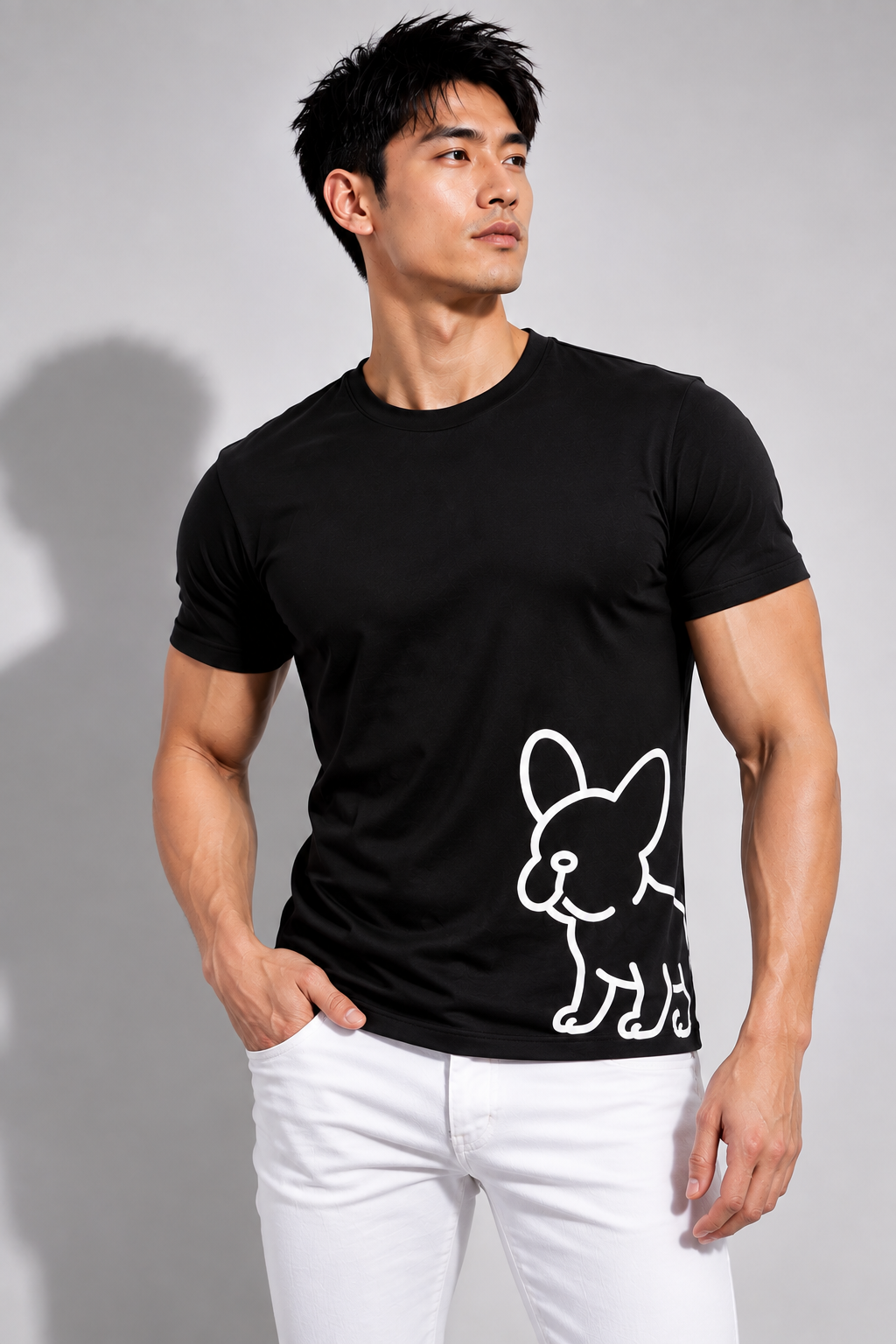 WRLD | BIG FRENCHIE ROUND NECK TEE | BLACK