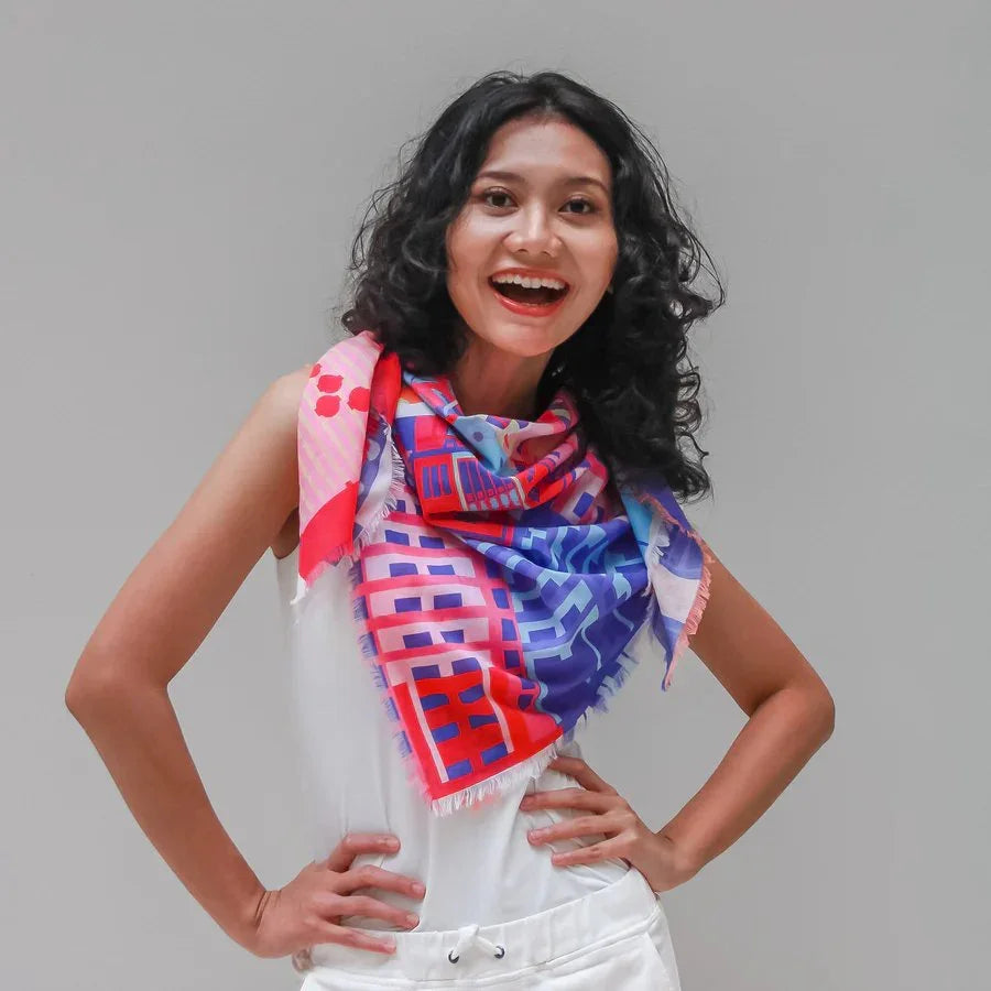 BINARY STYLE | Singapore In Technicolours 115x115cm Square Scarf