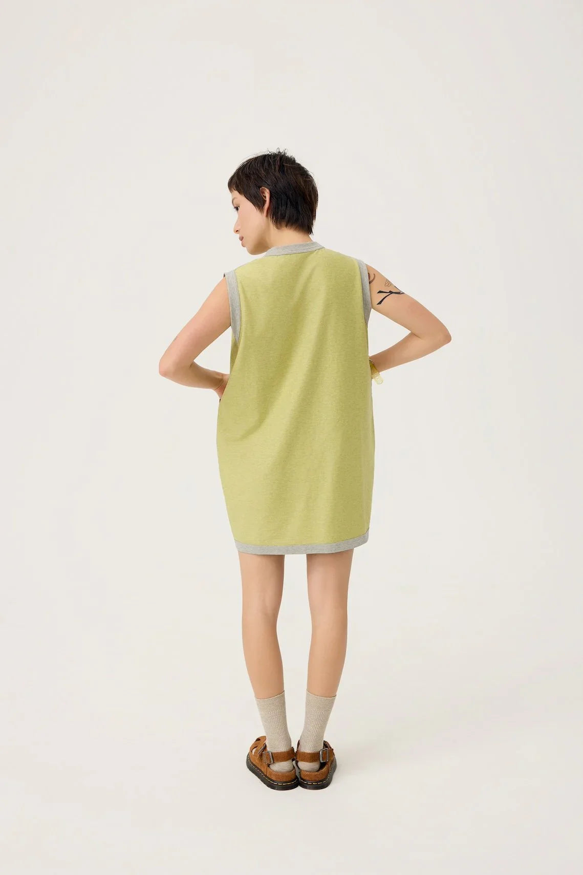 3EIGHTH | Cocoon Jersey Reversible Dress in Zinc Grey & Lemon Fizz