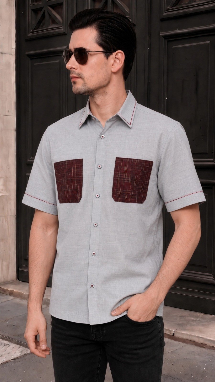 KANZI COLLECTION | Handloom Artisan Shirt - SkyGrey