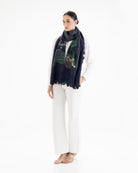 QUEENMARK | AN Assorted Lace Print Crystal Shawl Dark Blue Blue Bird 2