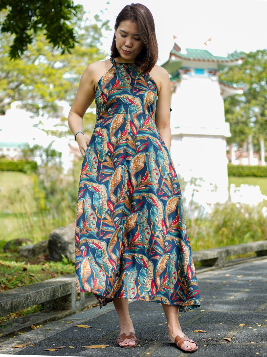 NIMBU | Eden Skyfall Women's Long Halter In Midnight Blue In Muslin Cotton