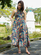 NIMBU | Eden Skyfall Women's Long Halter In Midnight Blue In Muslin Cotton