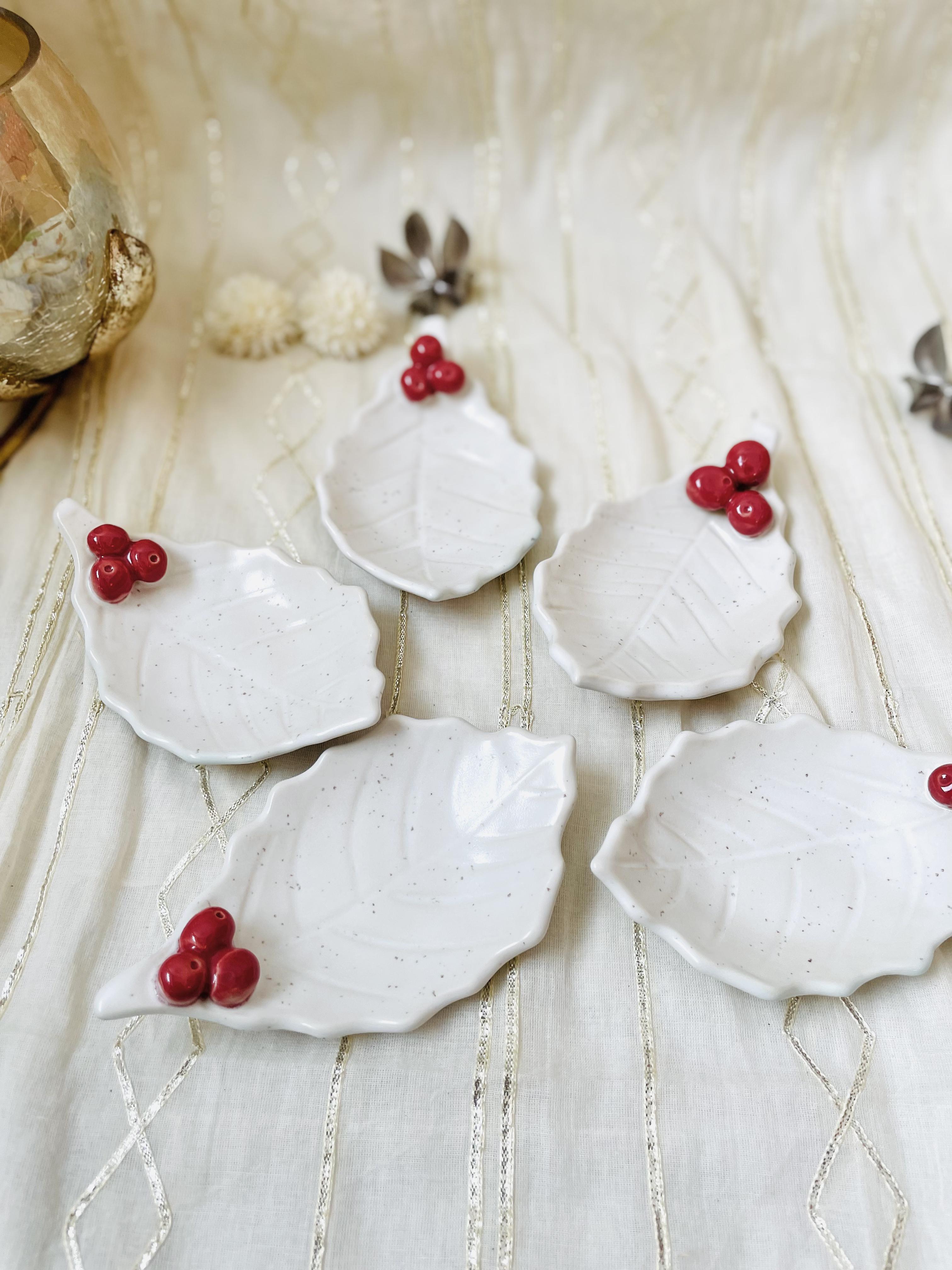 CERAMICS BY JAS | 9. Handmade Ceramic Holly Leaf Trinket Dish - White