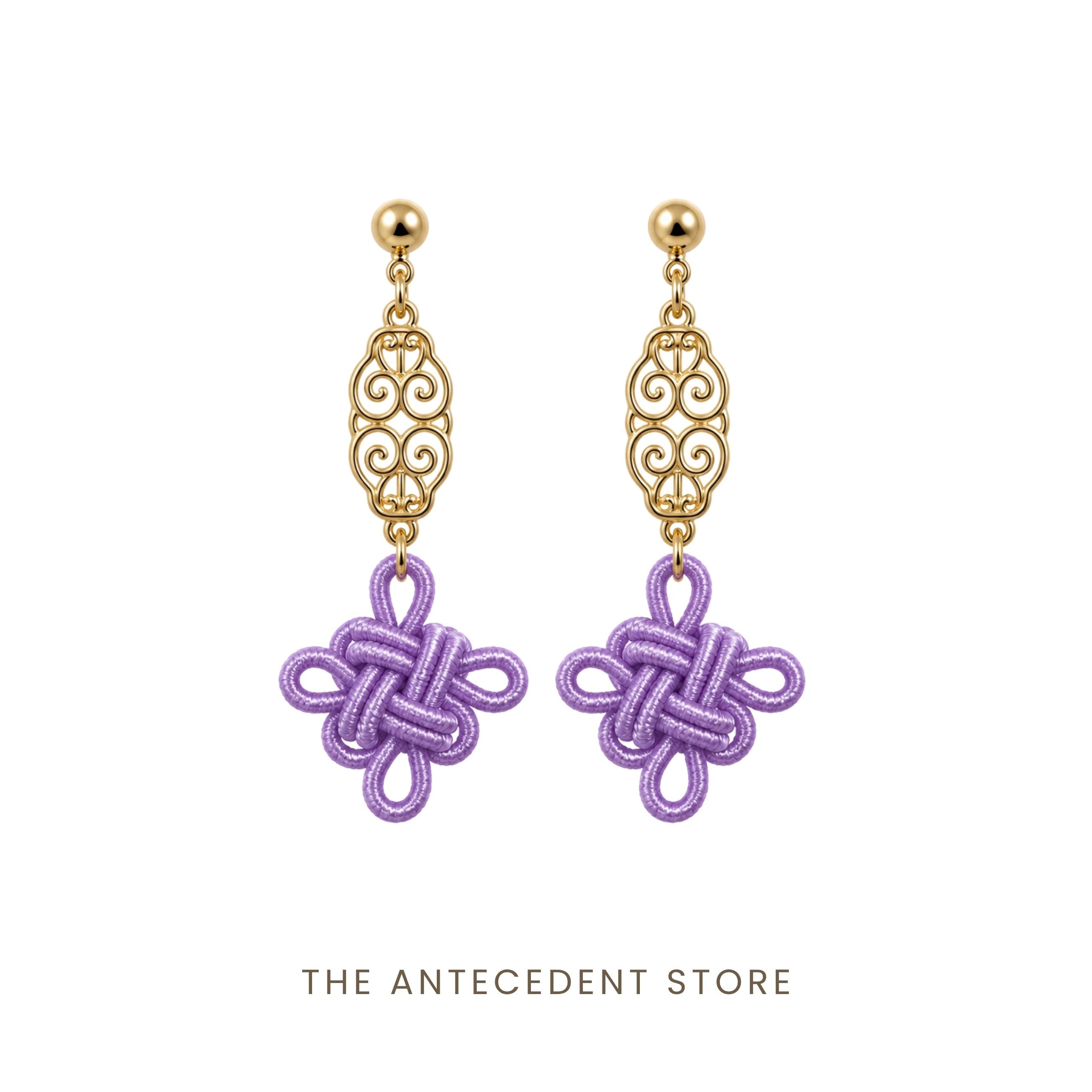 THE ANTECEDENT STORE | Auspicious Knot Motif Earrings in Lilac