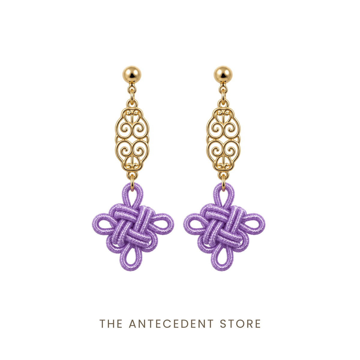 THE ANTECEDENT STORE | Auspicious Knot Motif Earrings in Lilac