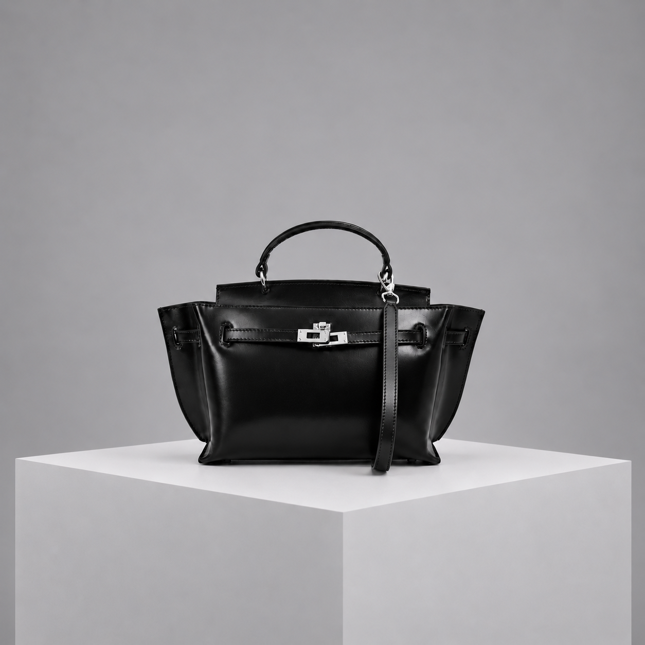 WU HAUS | Le H 30 Black Leather Top Handle Bag