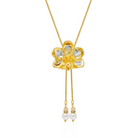 RISIS | Doritaenopsis Purple Gem Orchid Short Slider Necklace in Gold & Palladium with Pearl Tailends