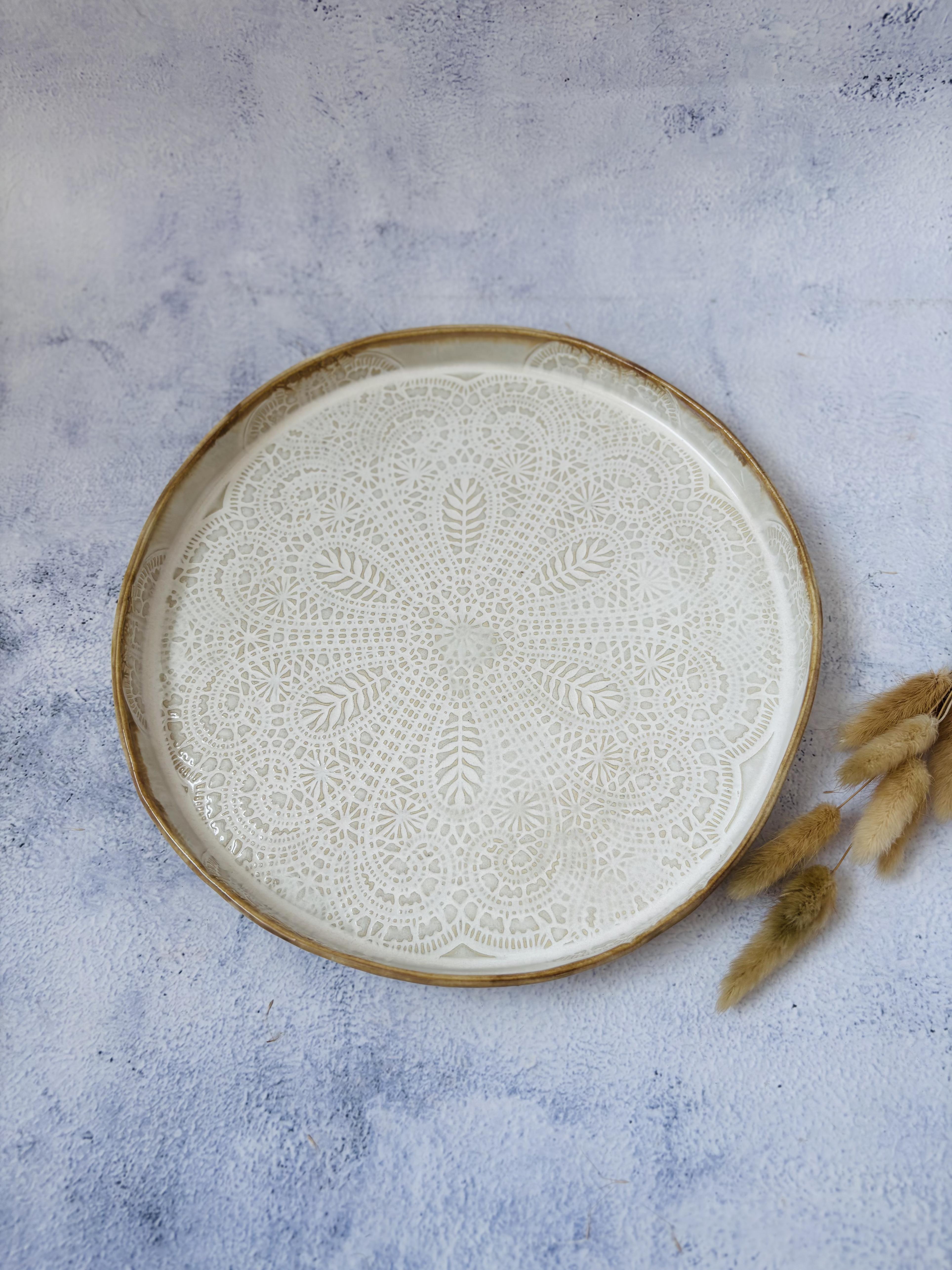 CERAMICS BY JAS | 27. Handmade Ceramic White Lace Platter - L