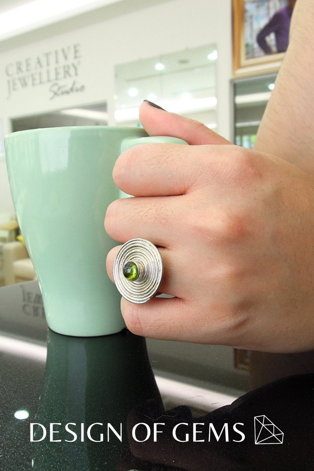 CREATIVE JEWELLERY STUDIO | Burmese Peridot (1.75ct), Rhodium Plated Silver, "Pansodan" Ring | Design of Gems