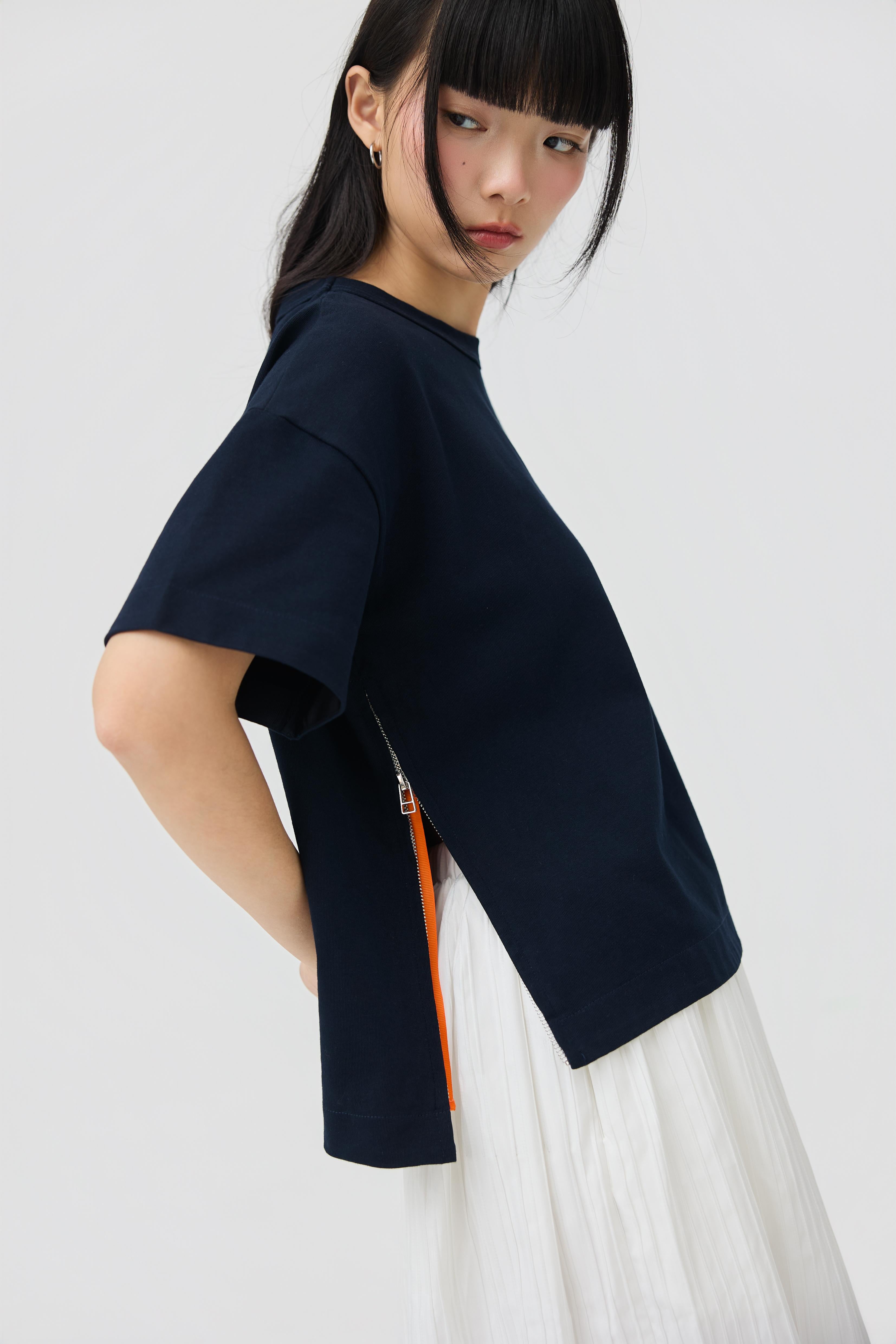 3EIGHTH | Sokko Zip Tee In Navy