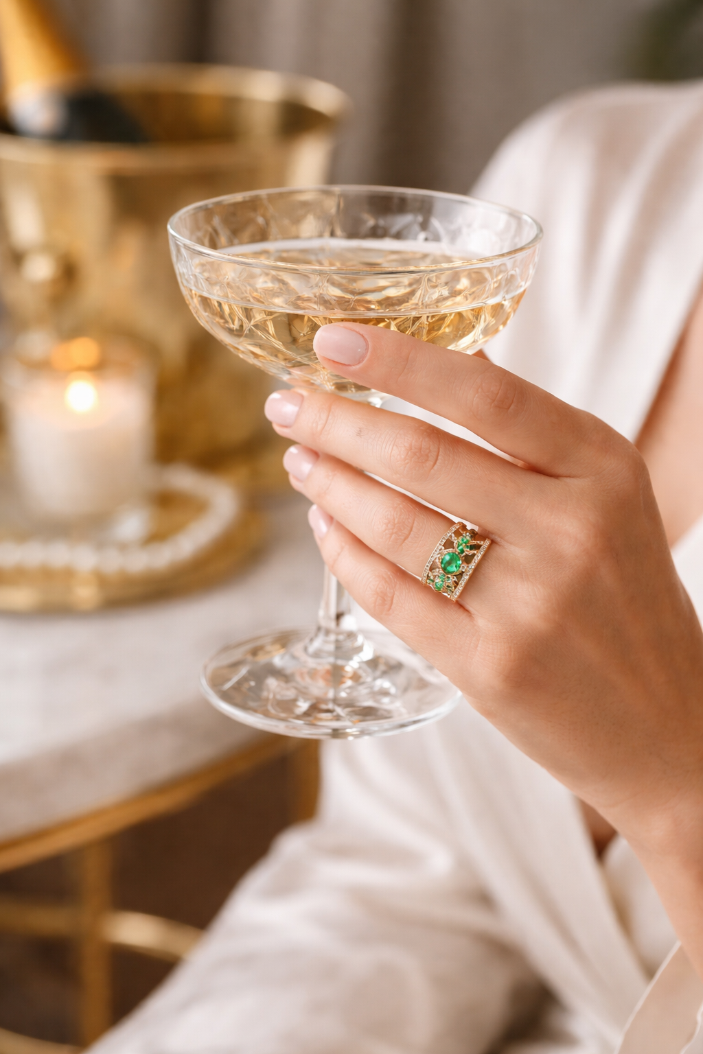 FOUNDATION JEWELLERS | 750 Y/G Peranakan Natural Diamond & Emerald Ring With 'Floral' Motif 3.80gm, Em4-0.41ct, D6 - 0.10ct Size: HK 13.0