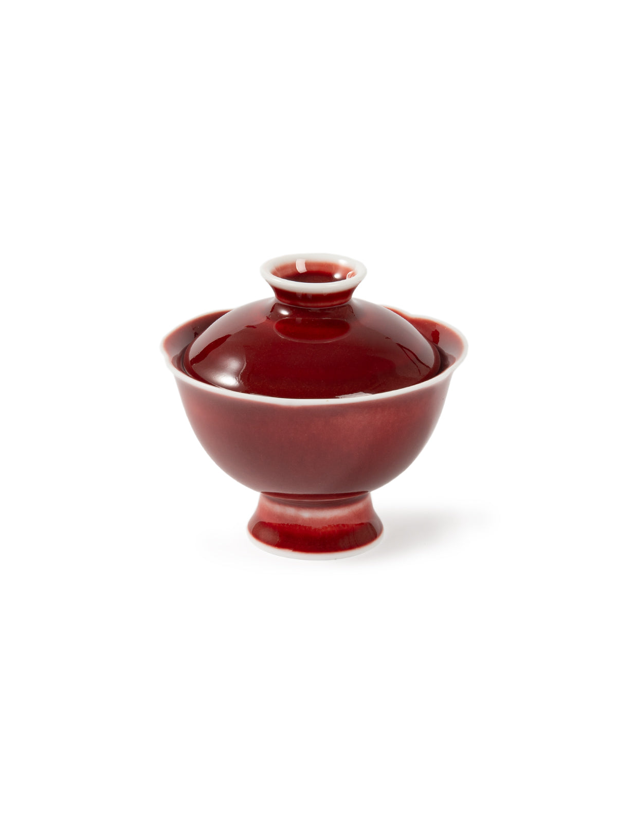 CRAFILAB | Kiln&Changed Cowpea Red & Tall Petal Rim Lidded Bowl