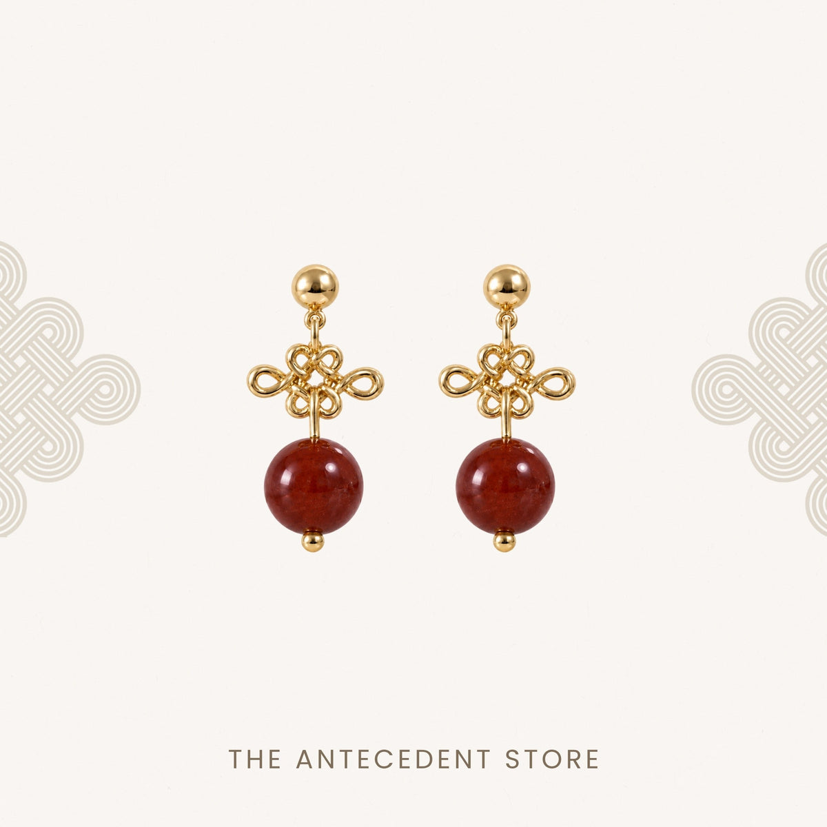 THE ANTECEDENT STORE | Auspicious Ruyi Knot with Red Agate Earrings