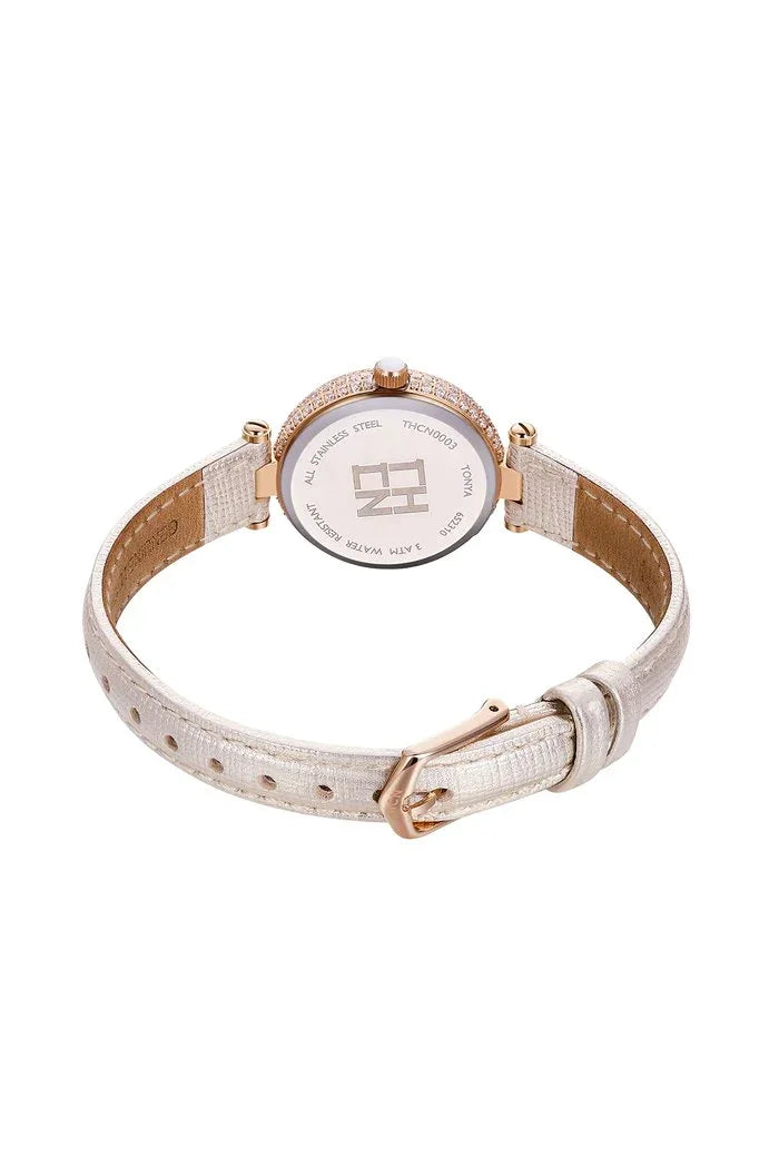BLACK BY BLUE BRAVE | THCN T· I Mother-of-Pearl Dial Ivory Leather Strap Watch