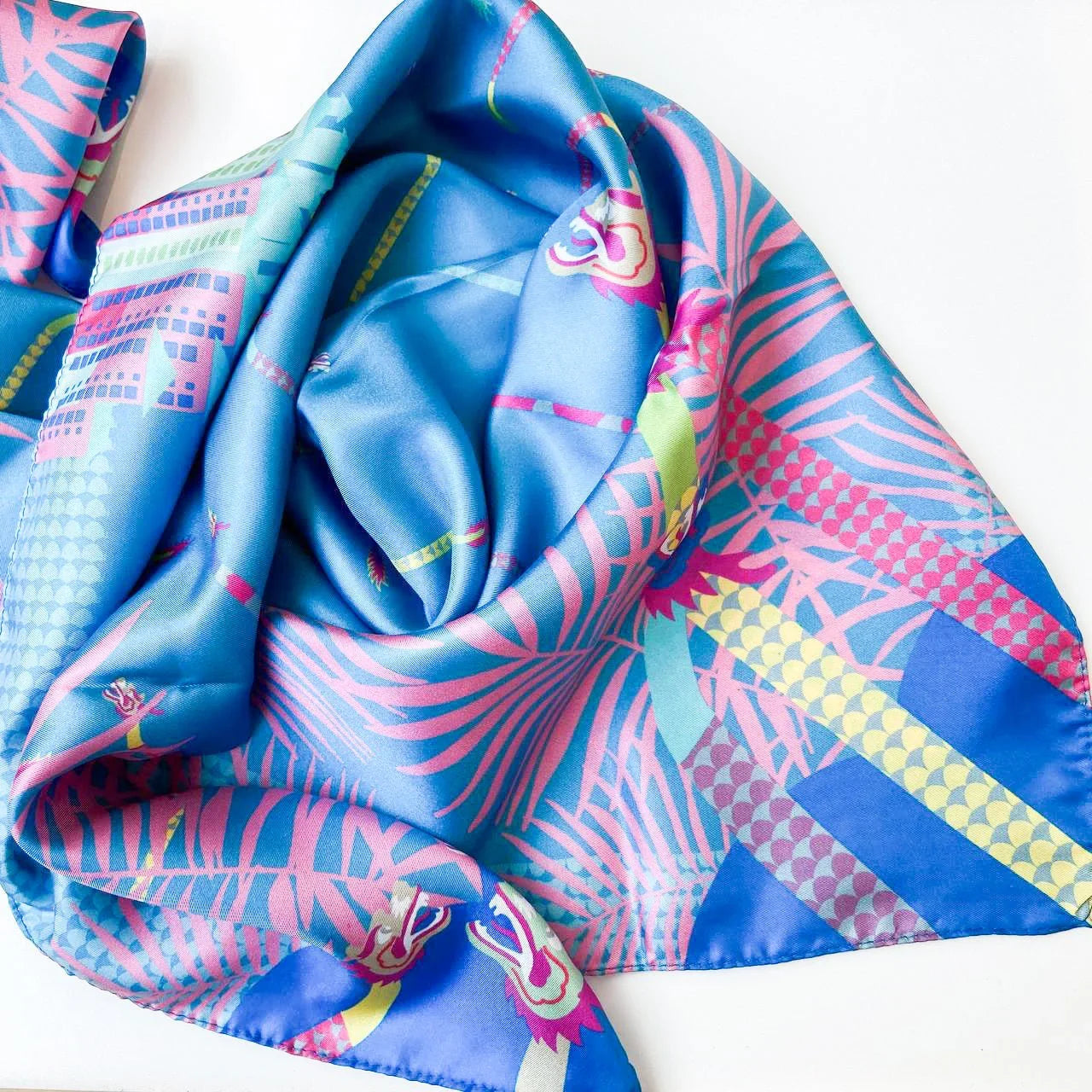 BINARY STYLE | Dragons On Singapore Water Silk Square Scarf 87X87 cm