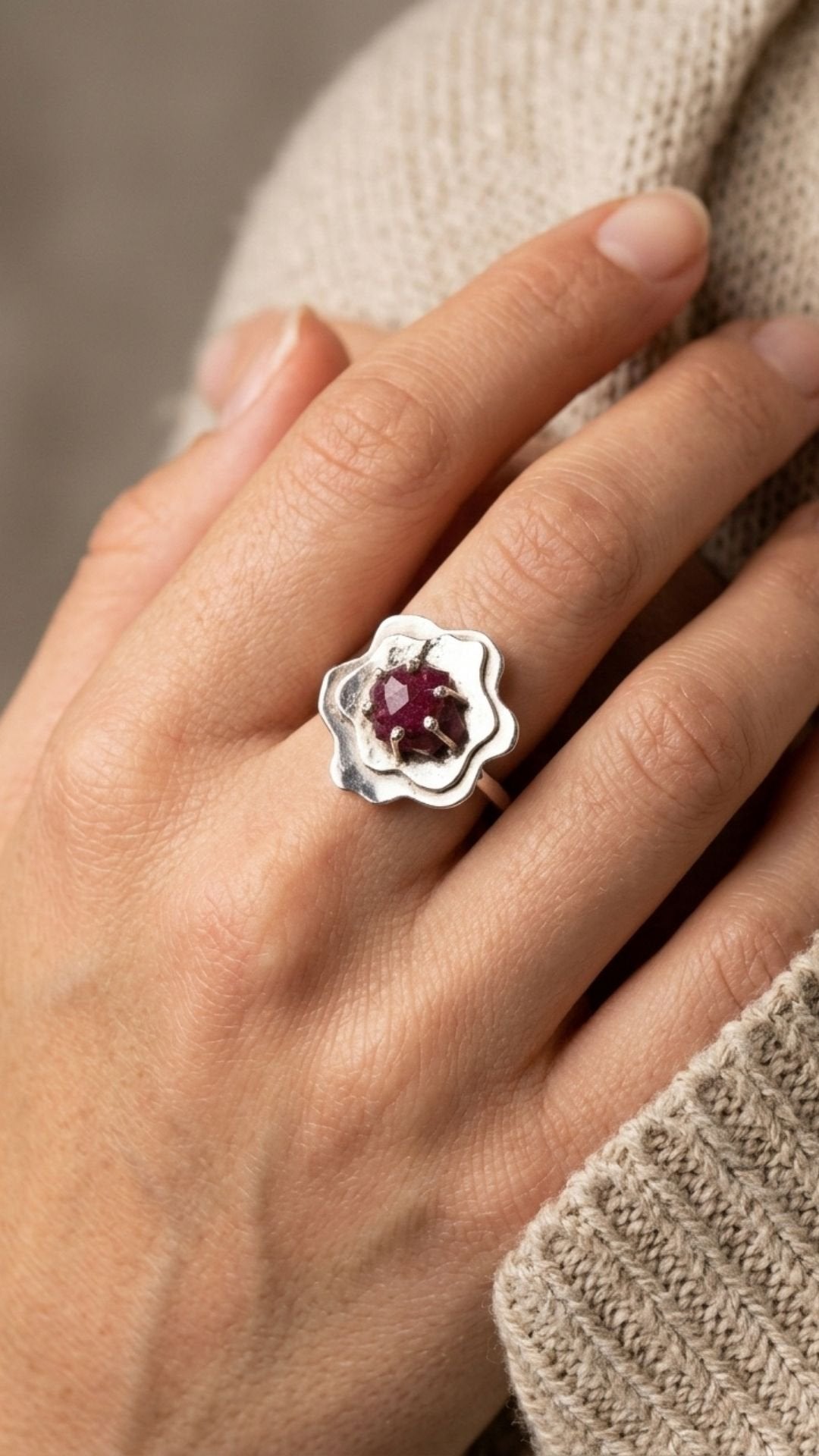 CREATIVE JEWELLERY STUDIO | Rosecut Heated 4.25ct Ruby, Silver Flower Ring by Lithosphere Jewels