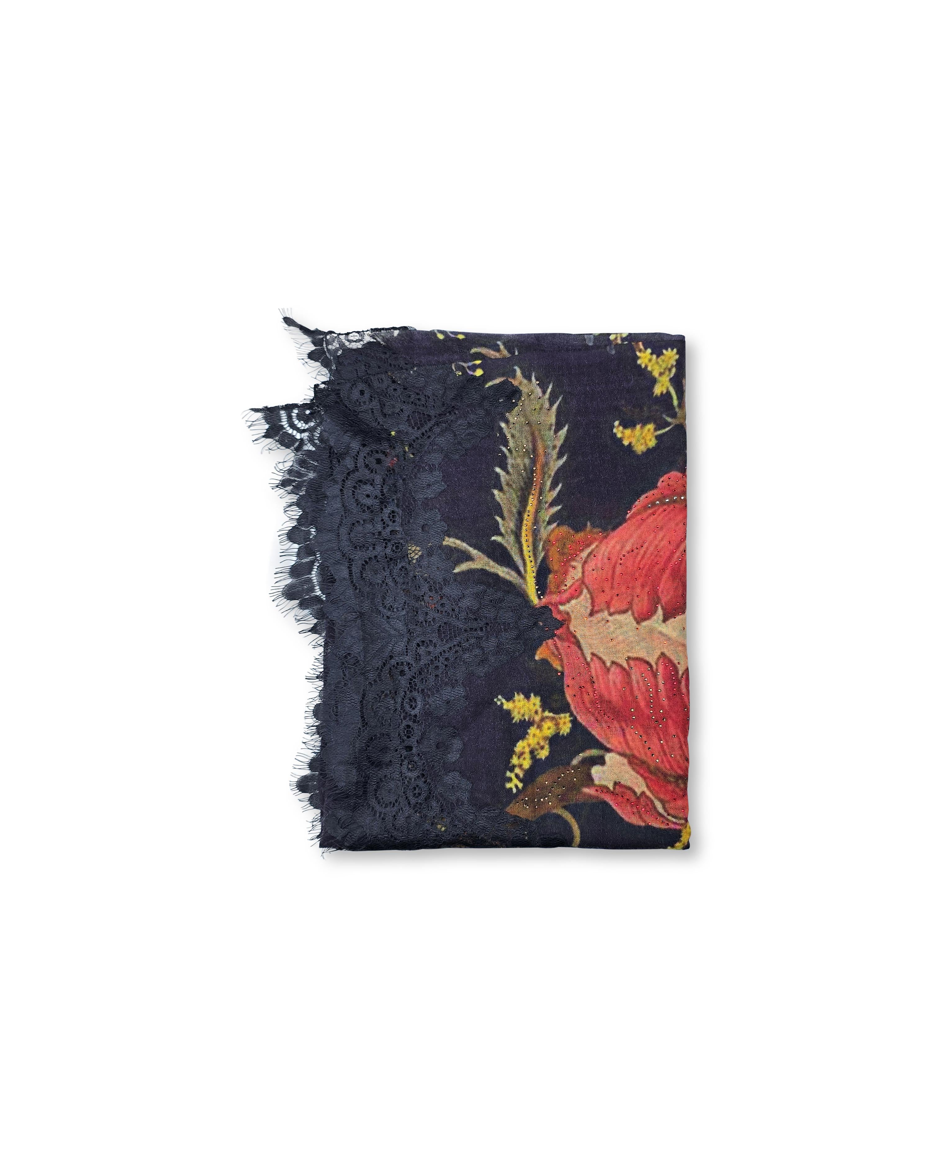 QUEENMARK | AN Printed Shawl 2024 Assorted Black Red Yellow Flower
