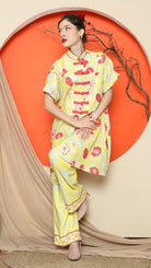 KANZI COLLECTION | Yellow Floral Cheongsam Pant Set