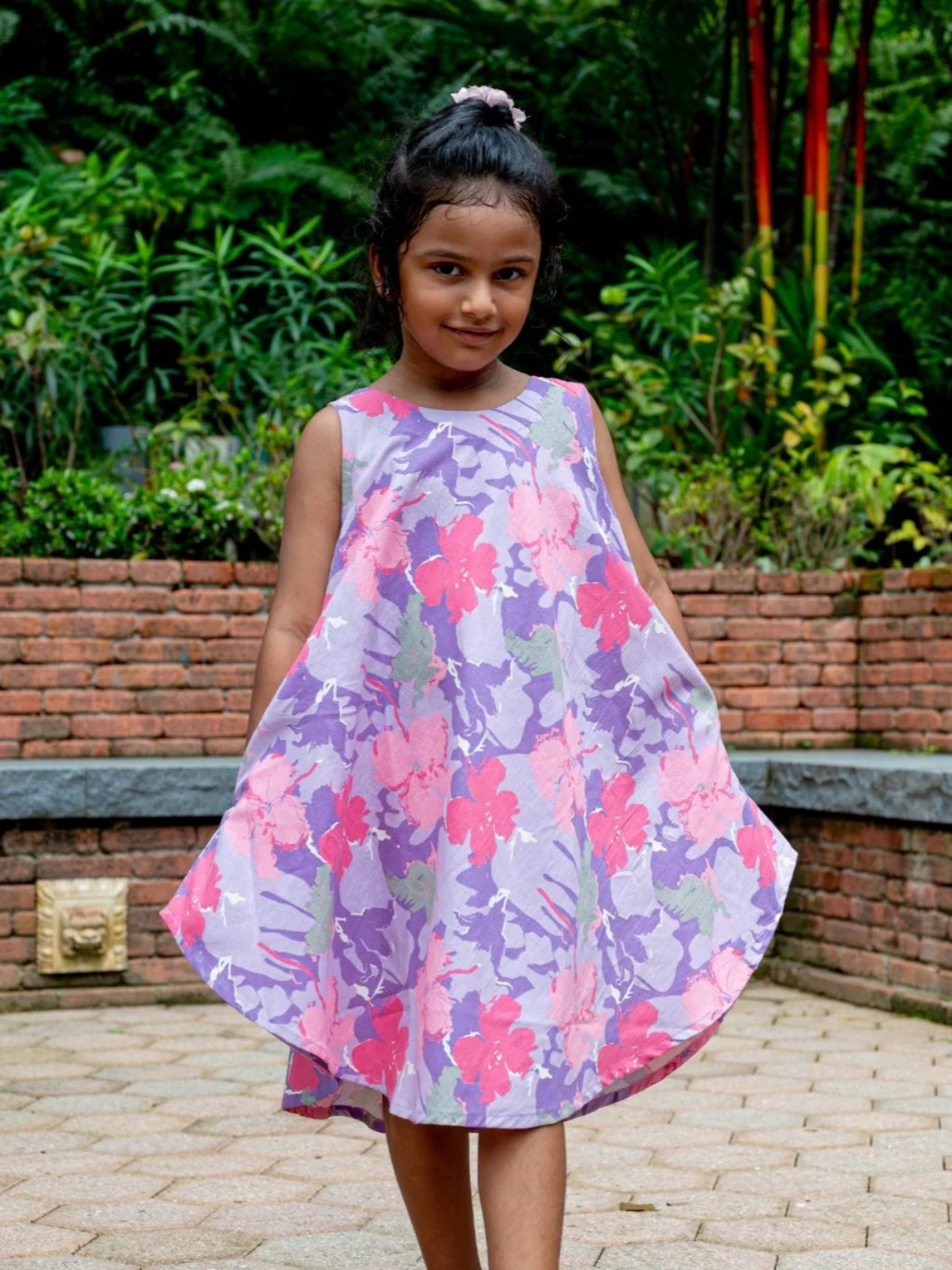 NIMBU | Hanna Pink Girls Umbrella Dress In Flex Cotton