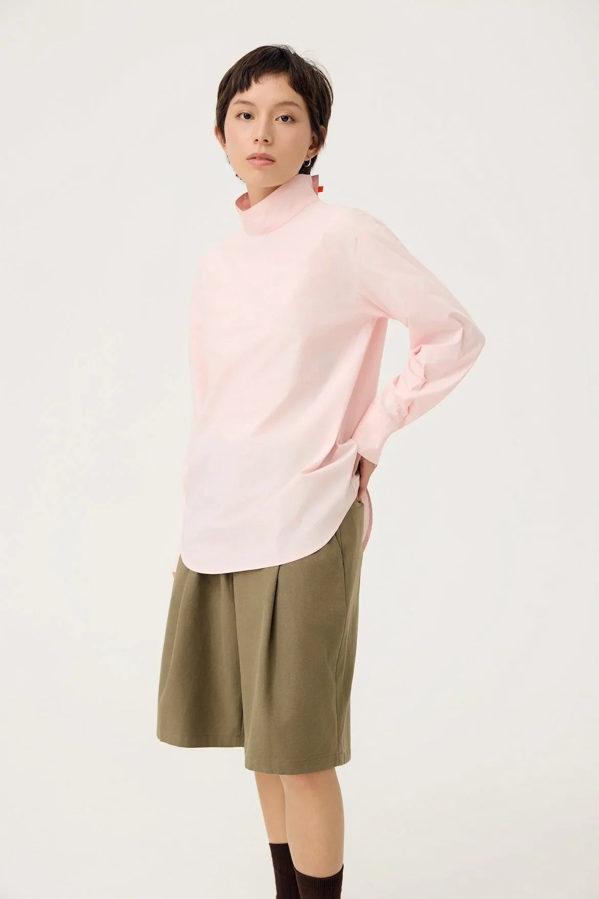 3EIGHTH | Oki Scarf Collar Top in Sakura Pink