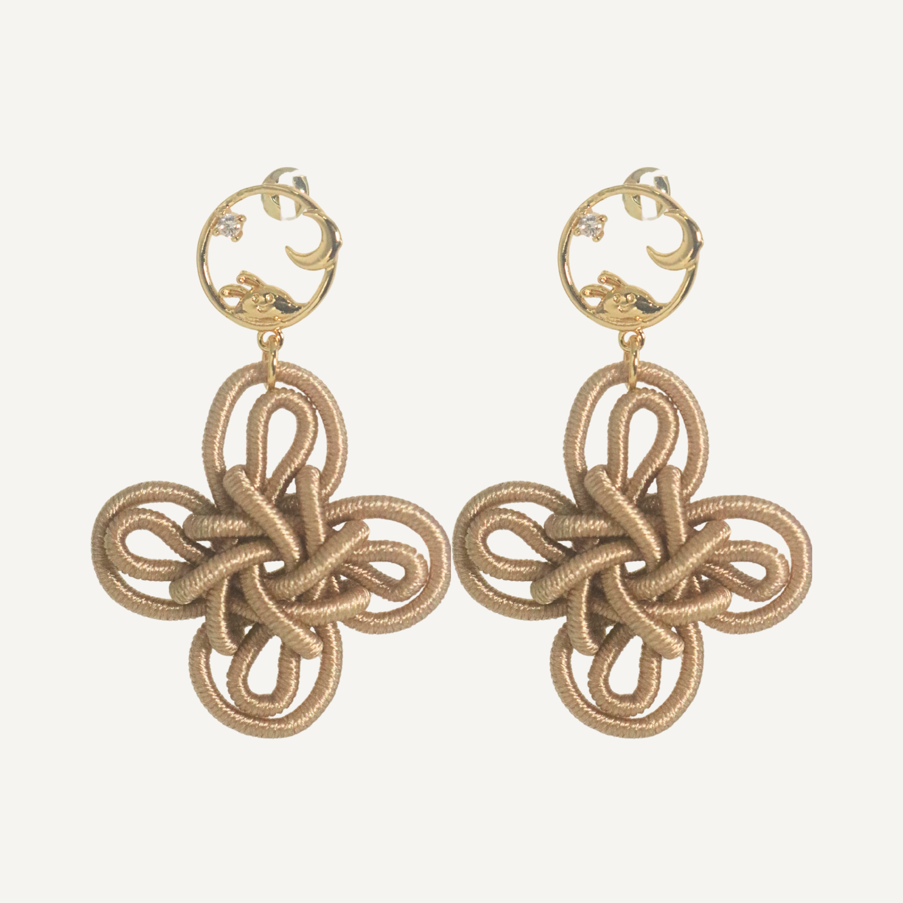 THE ANTECEDANT STORE | E - Moon Rabbit Statement Auspicious Knot Earrings S2 (Light Brown)