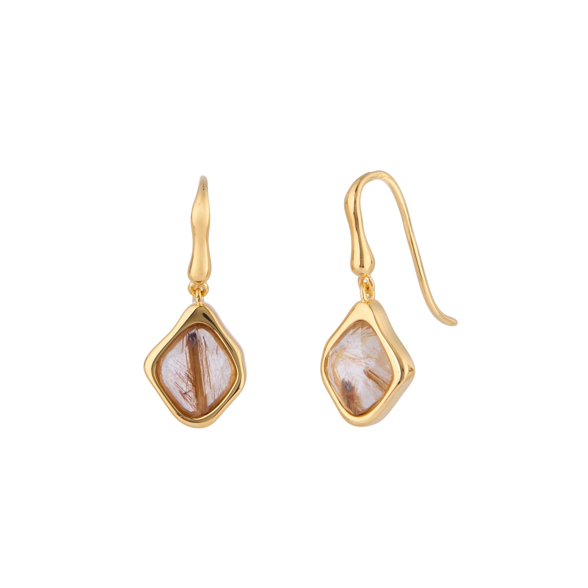RINA LEE | GOLDEN Rutile Quartz Dangle Hook Earrings | 18K Gold Vermeil