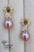 CREATIVE JEWELLERY STUDIO | Baroque Edison Pearl & Herkimer Diamond Ear Studs by Satine Gems Jewelry