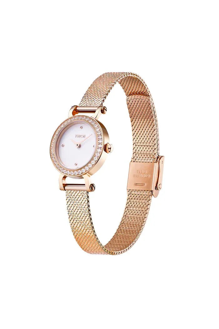 BLACK BY BLUE BRAVE | THCN C· I Eggshell White Dial Rose Gold Mesh Band Watch