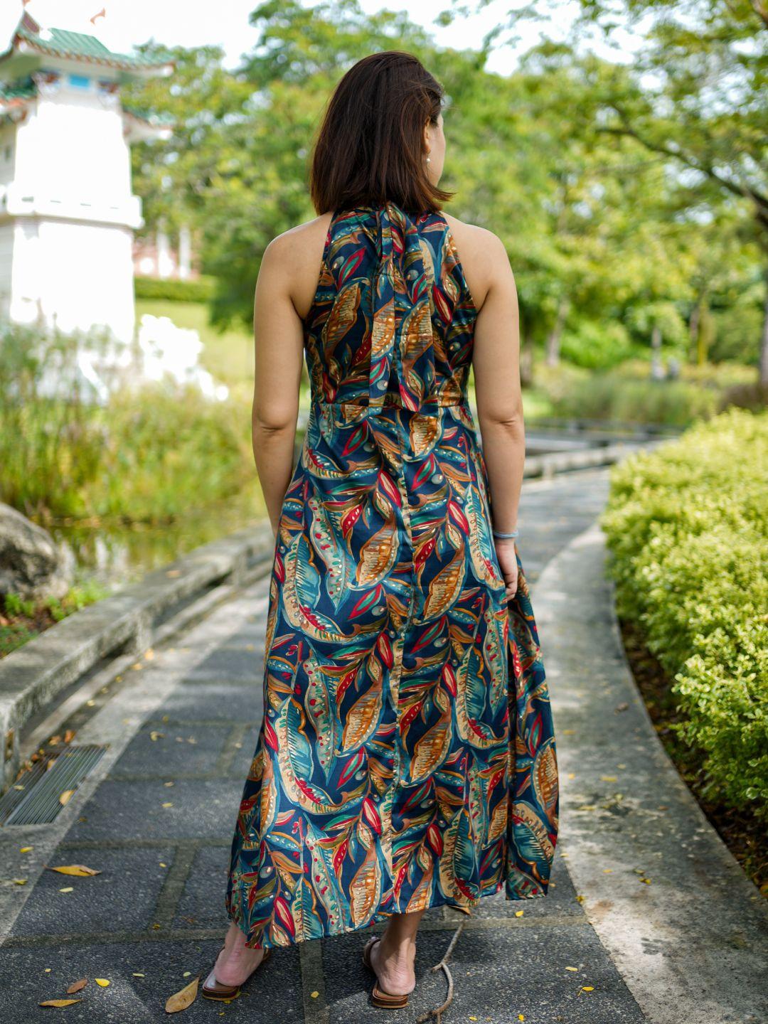 NIMBU | Eden Skyfall Women's Long Halter In Midnight Blue In Muslin Cotton