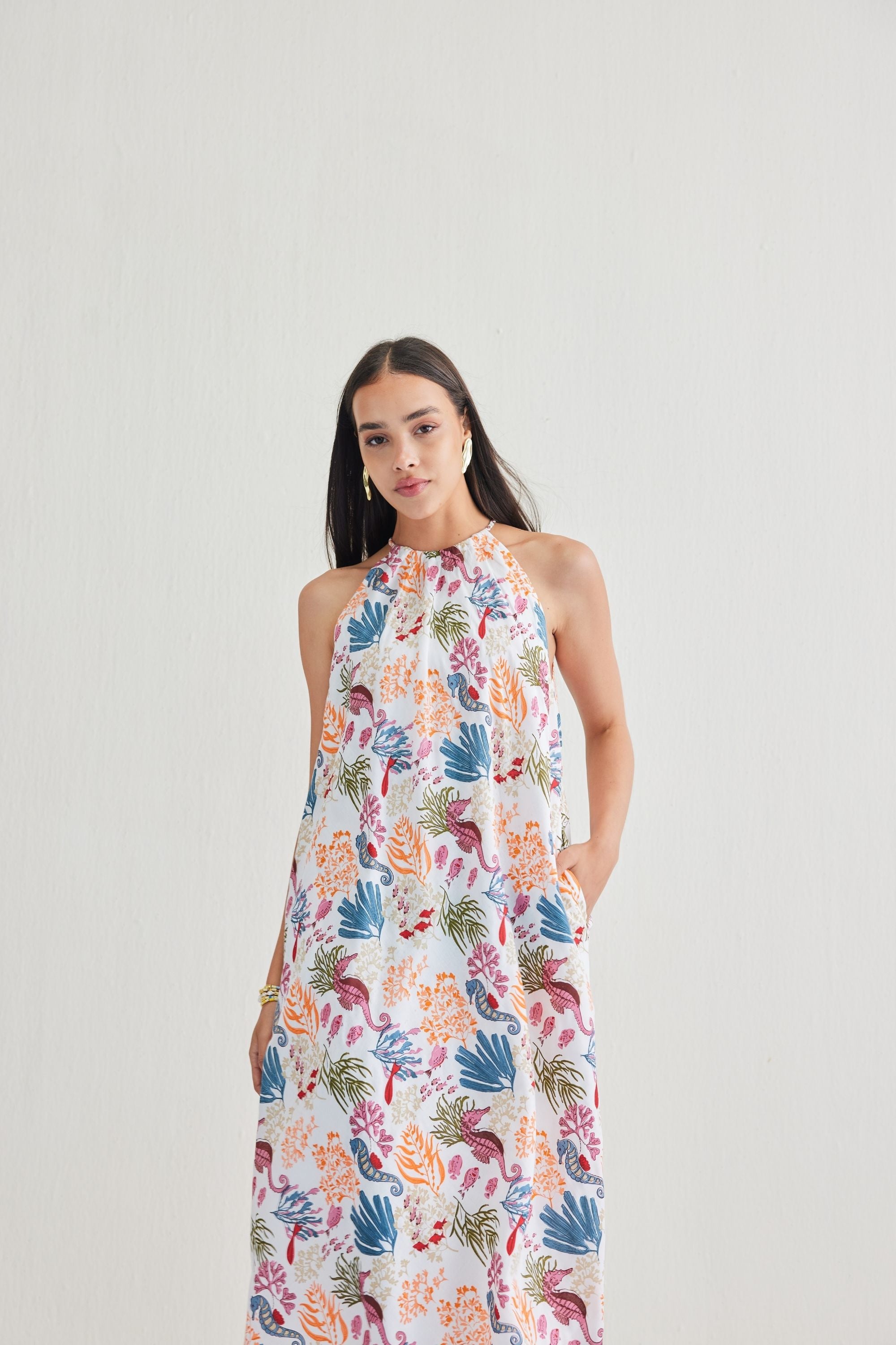 SUI | Deep Sea Lyocell Halter Maxi Dress