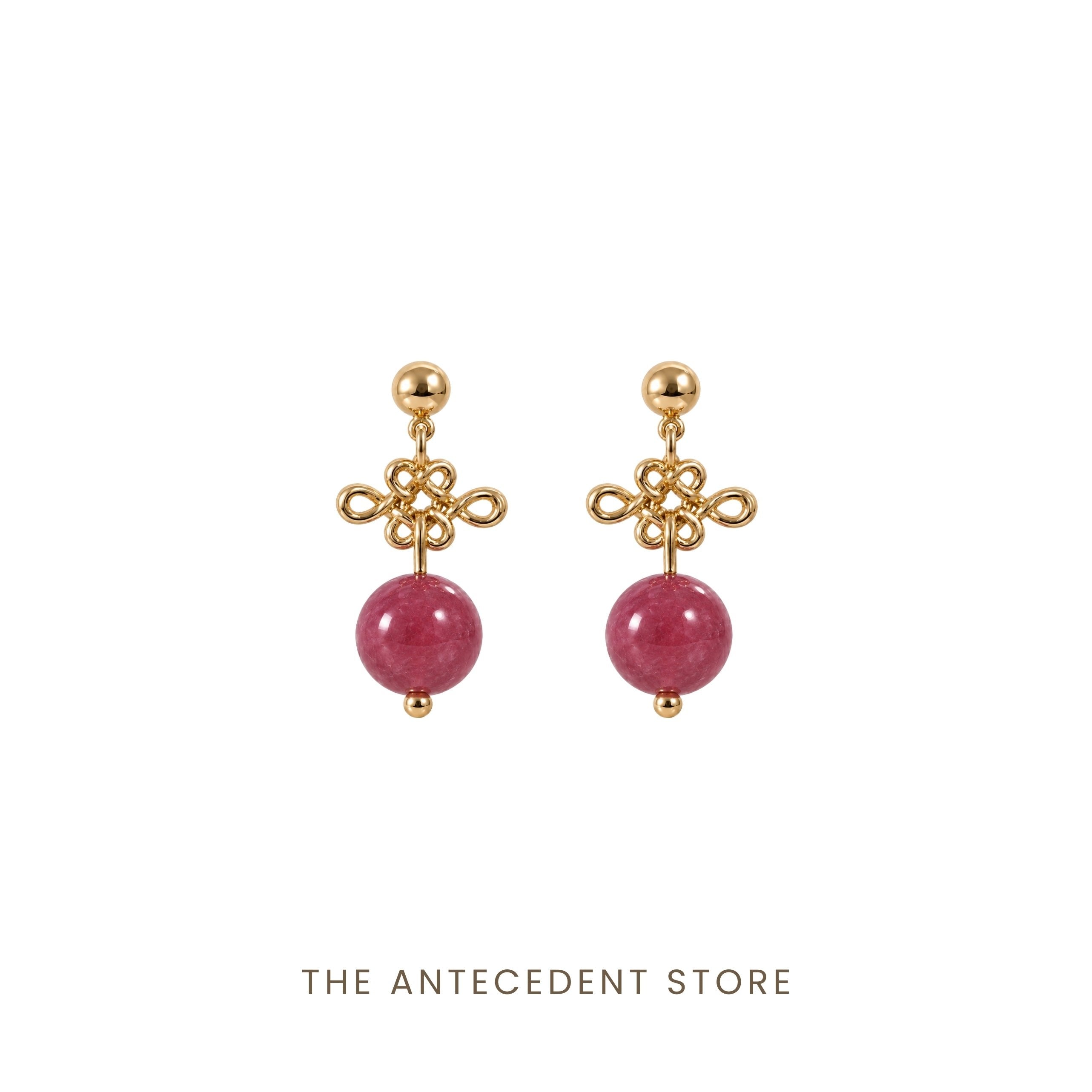 THE ANTECEDENT STORE | Auspicious Ruyi Knot With Rhodonite Earrings